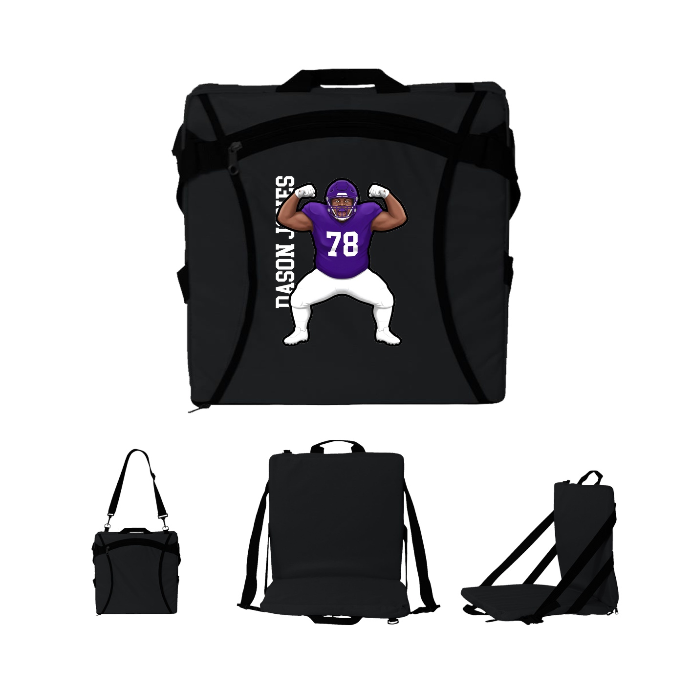 Folding Stadium Seat — Name Vertical in Black
