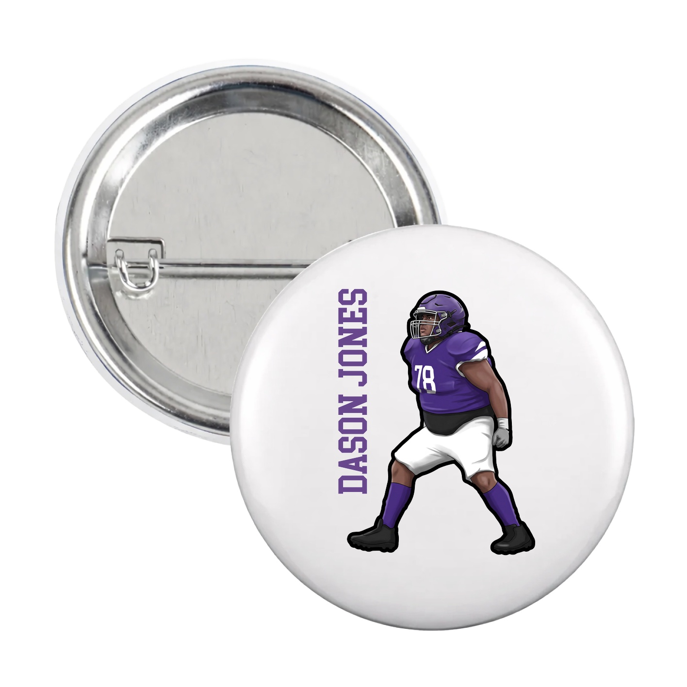 Game Day Button — Name Vertical in White