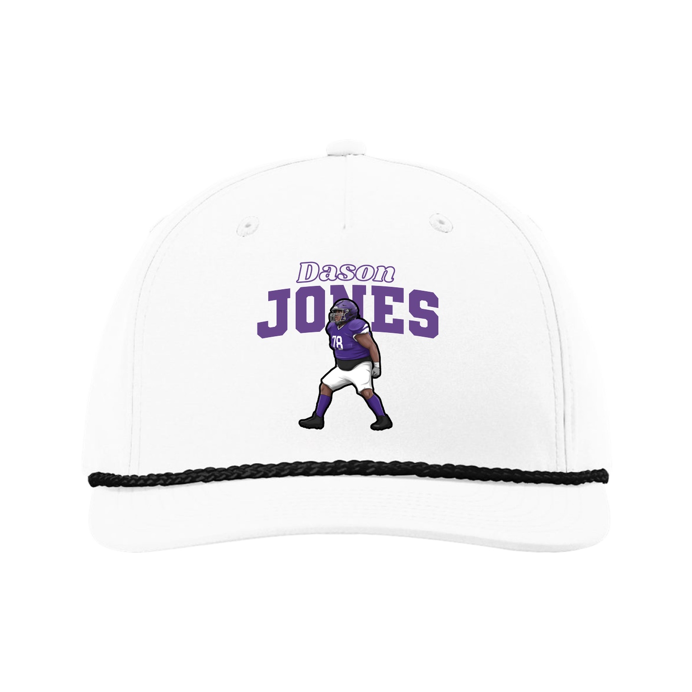 Five-Panel Classic Rope Cap — Name Arch in White
