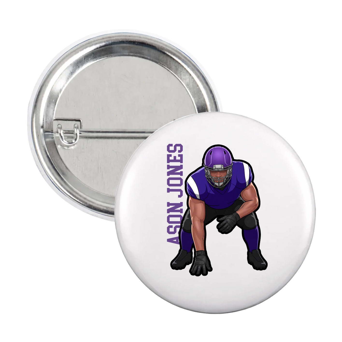 Game Day Button — Name Vertical in White