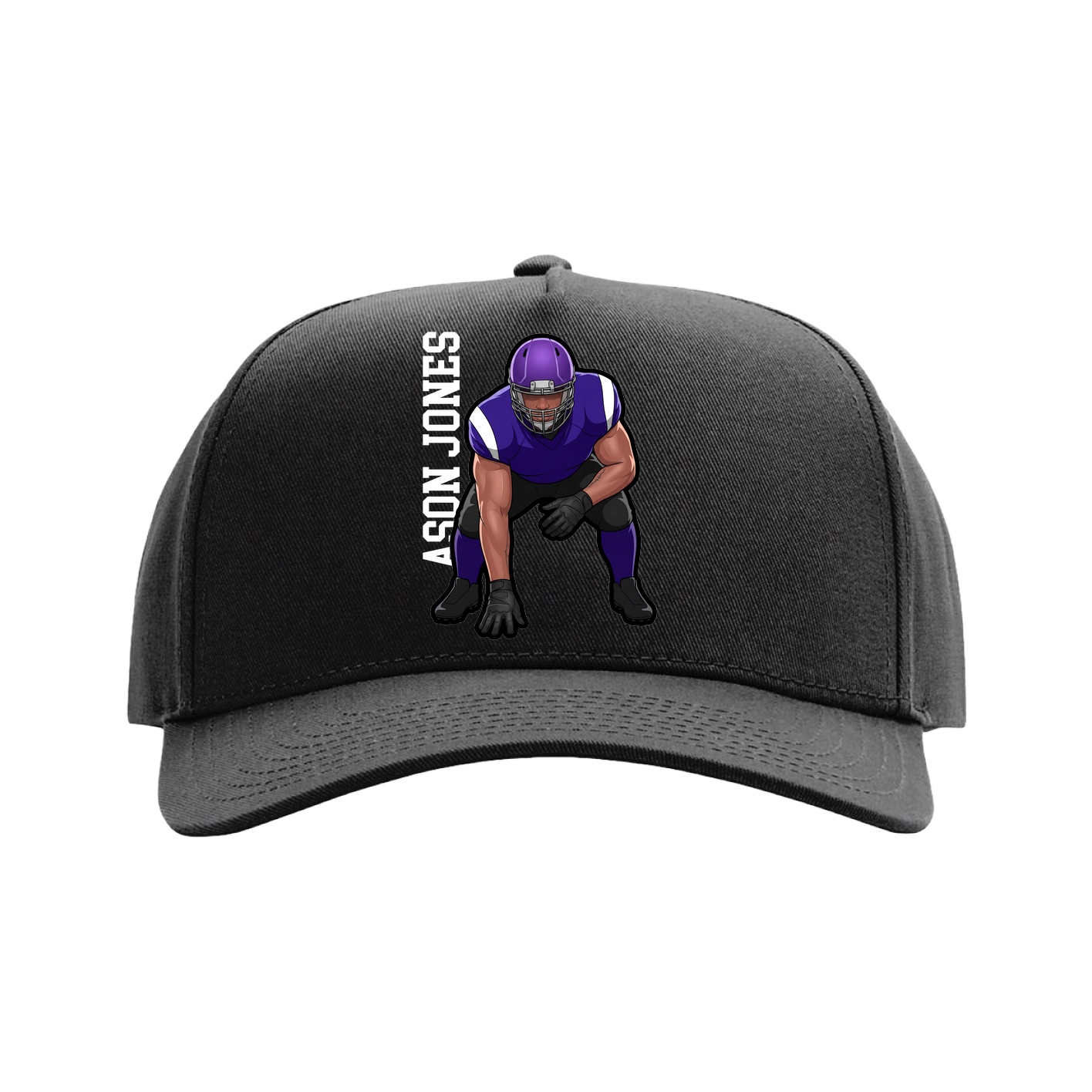 Full Fabric Five-Panel Champ Cap — Name Vertical in Black