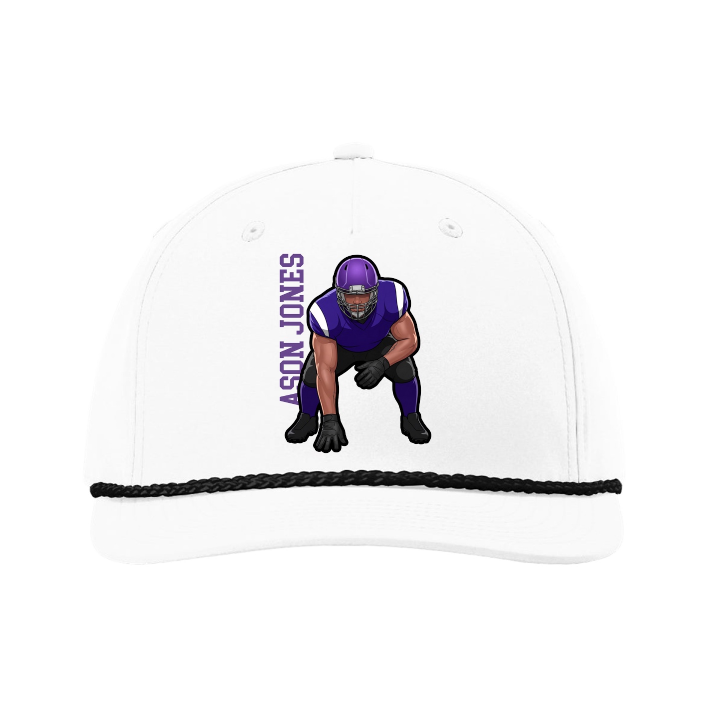 Five-Panel Classic Rope Cap — Name Vertical in White