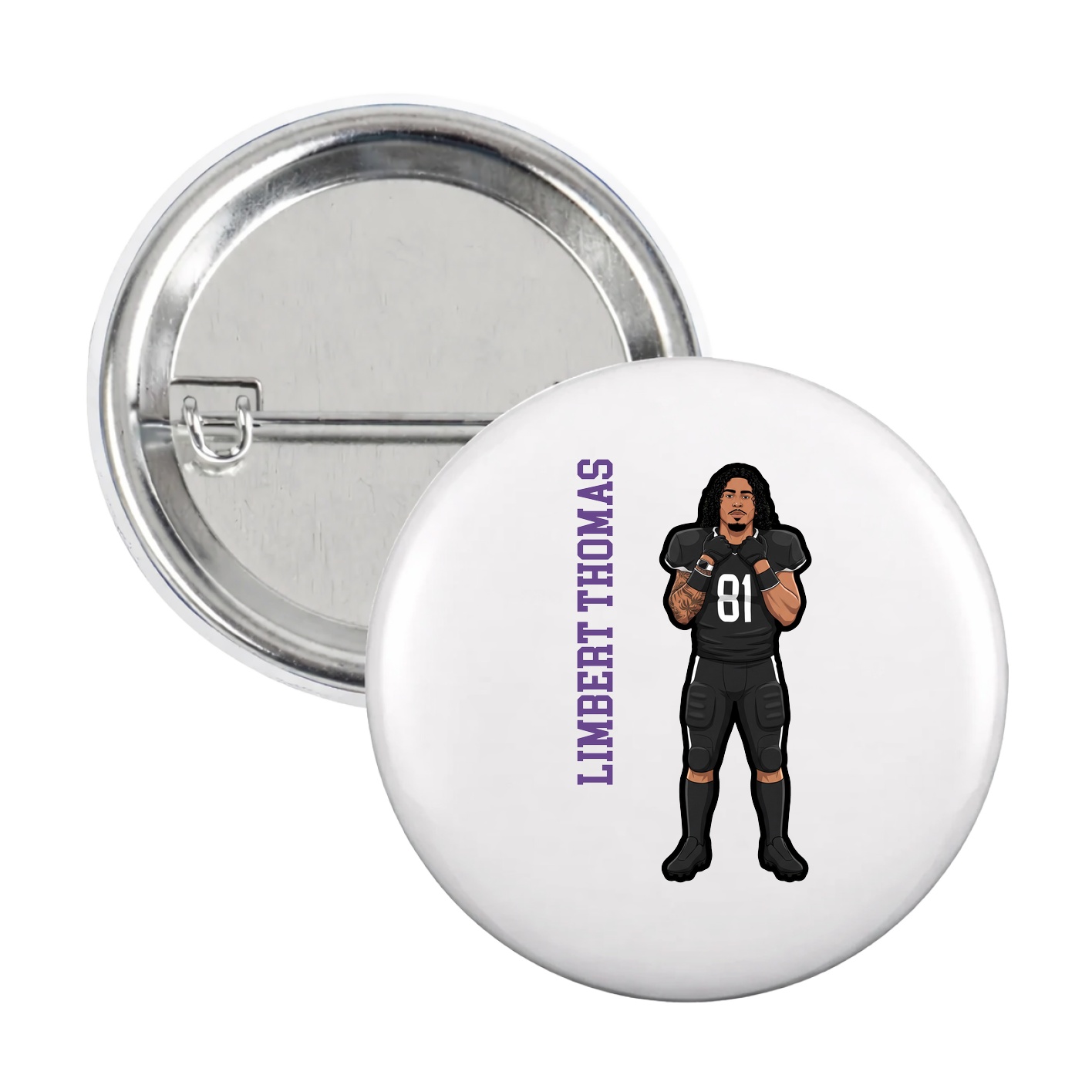 Game Day Button — Name Vertical in White