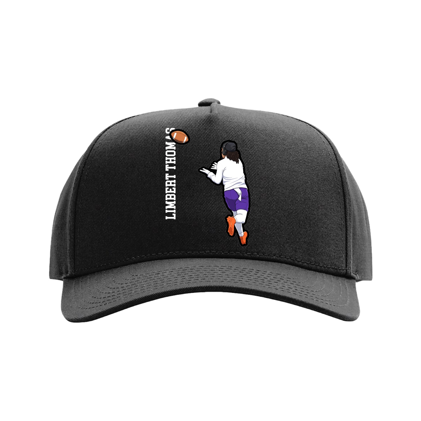 Full Fabric Five-Panel Champ Cap — Name Vertical in Black