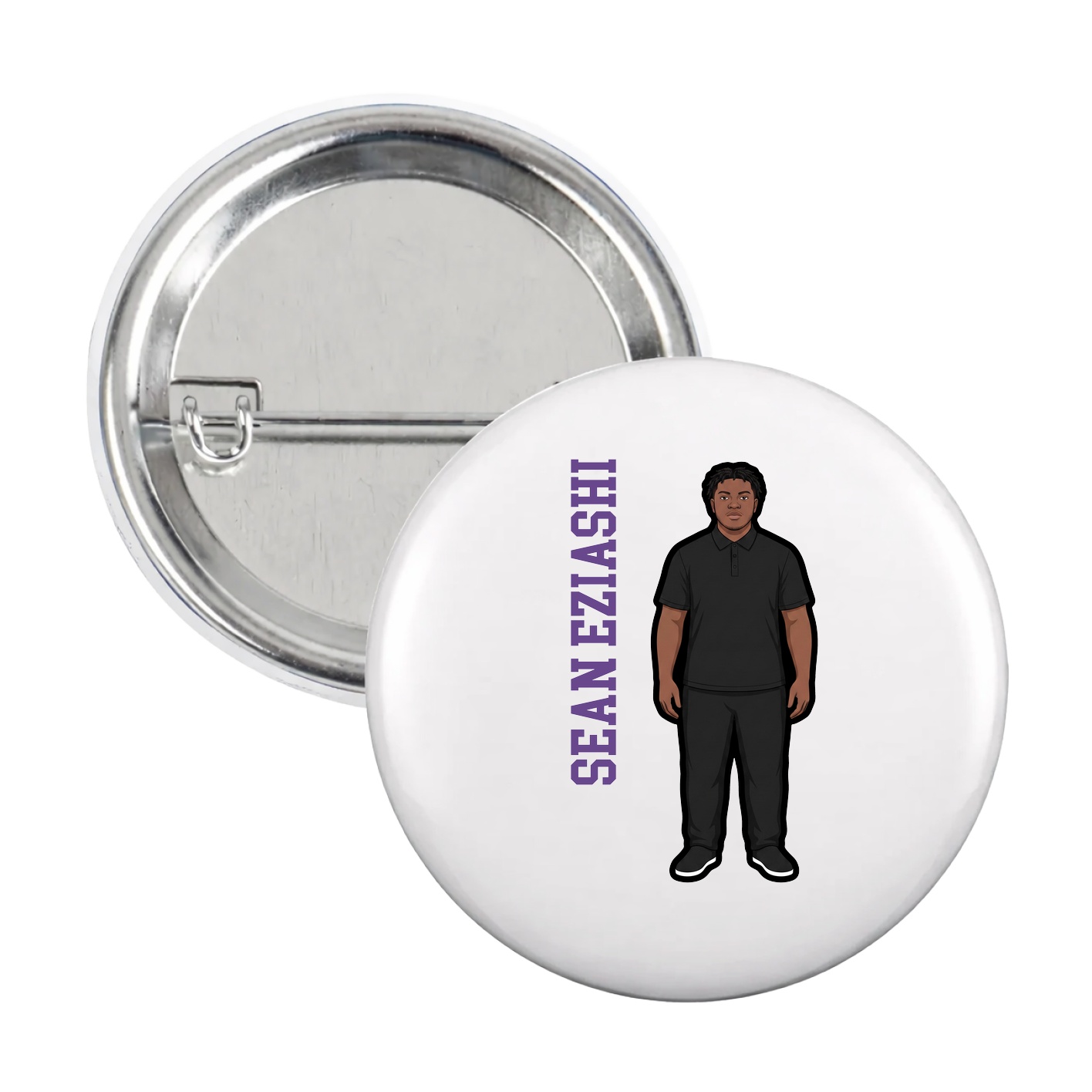 Game Day Button — Name Vertical in White