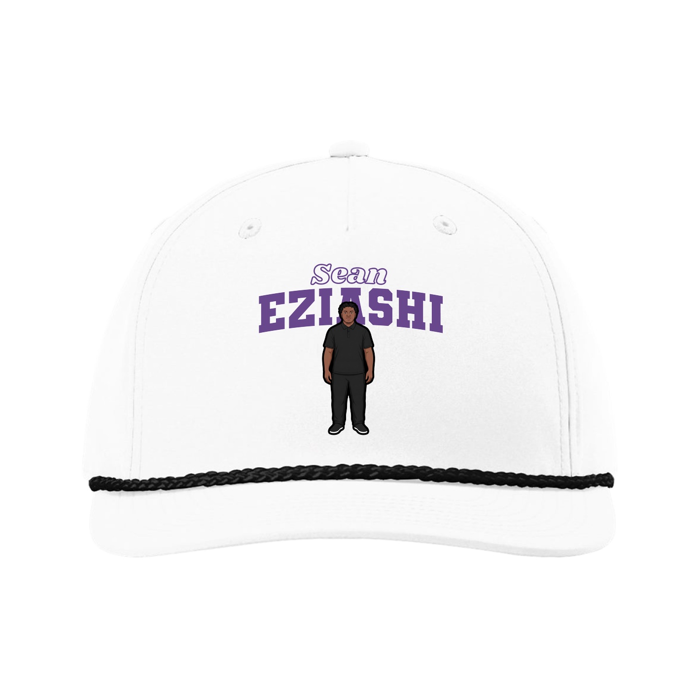 Five-Panel Classic Rope Cap — Name Arch in White