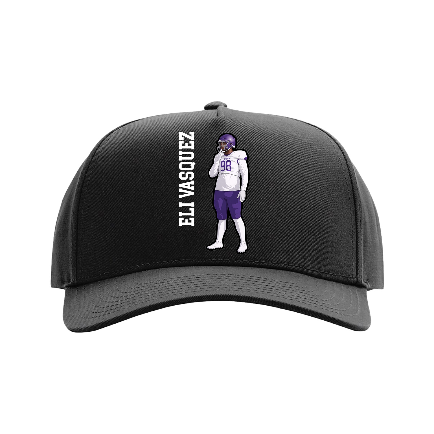 Full Fabric Five-Panel Champ Cap — Name Vertical in Black