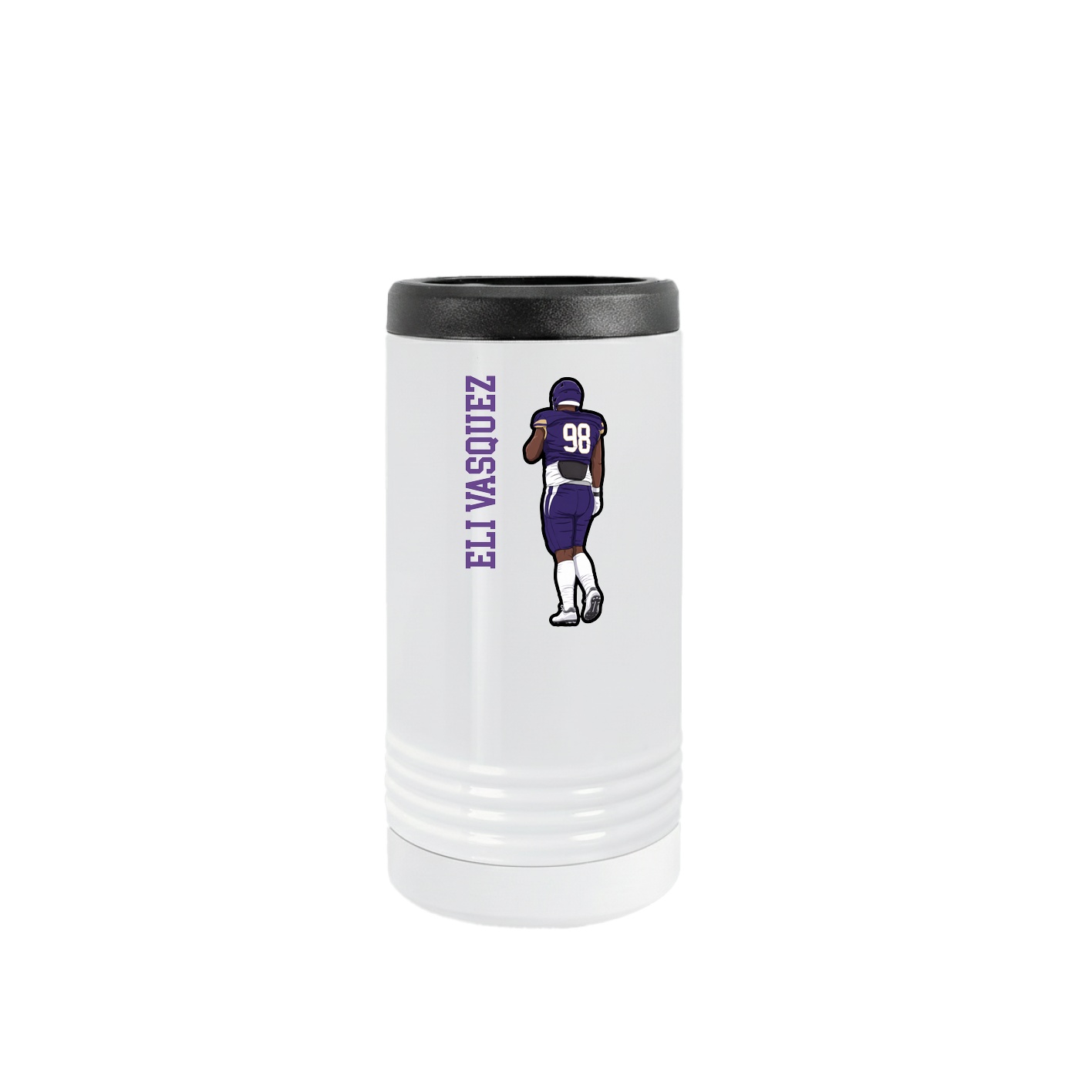 Slim Beverage Holder — Name Vertical in White