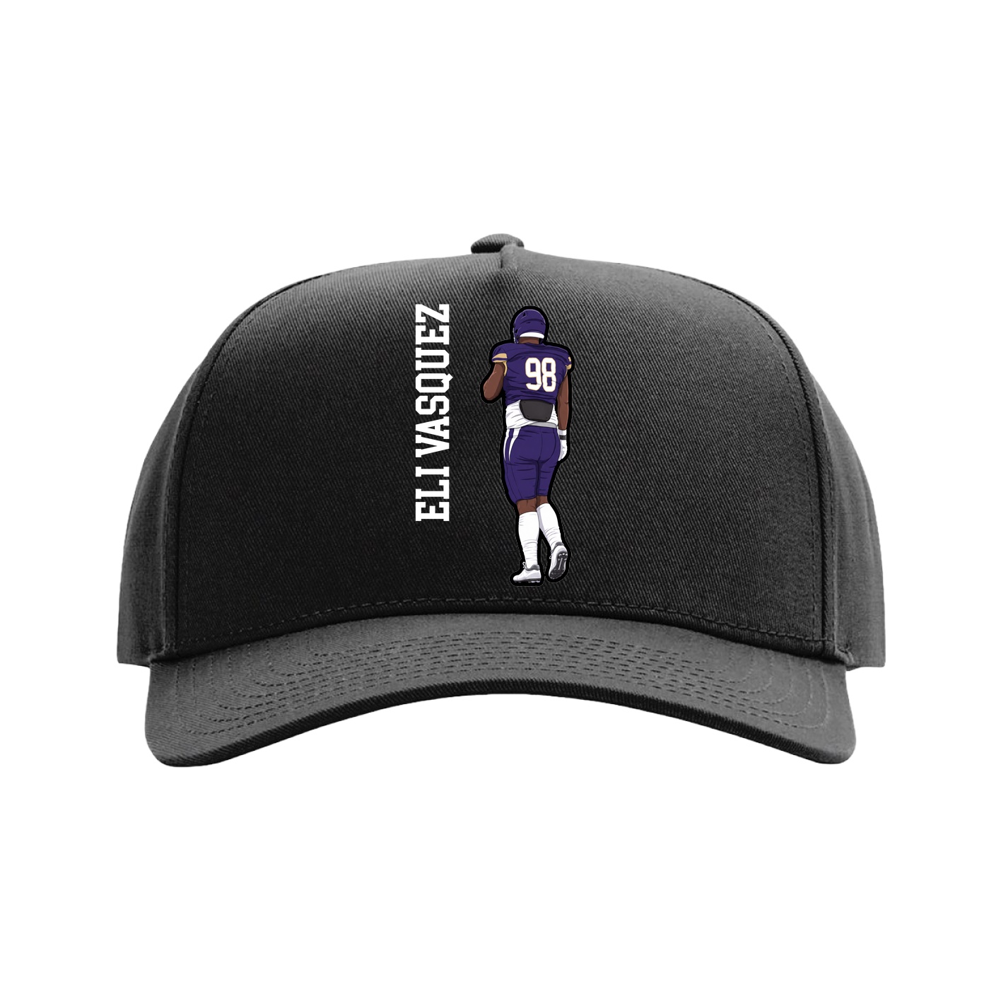 Full Fabric Five-Panel Champ Cap — Name Vertical in Black