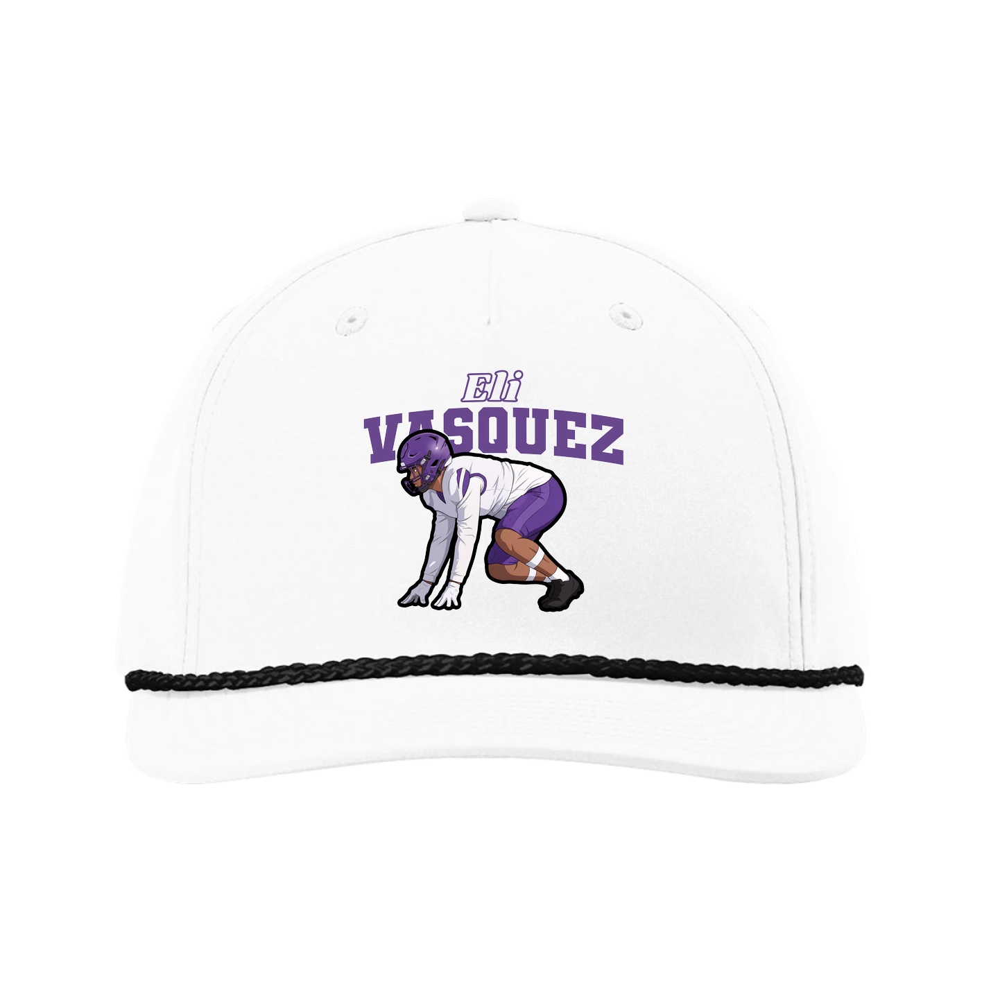 Five-Panel Classic Rope Cap — Name Arch in White