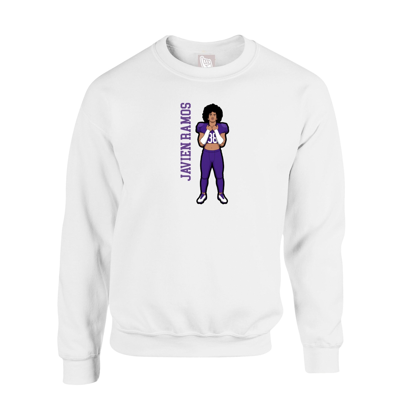 Fleece Crew — Name Vertical in White