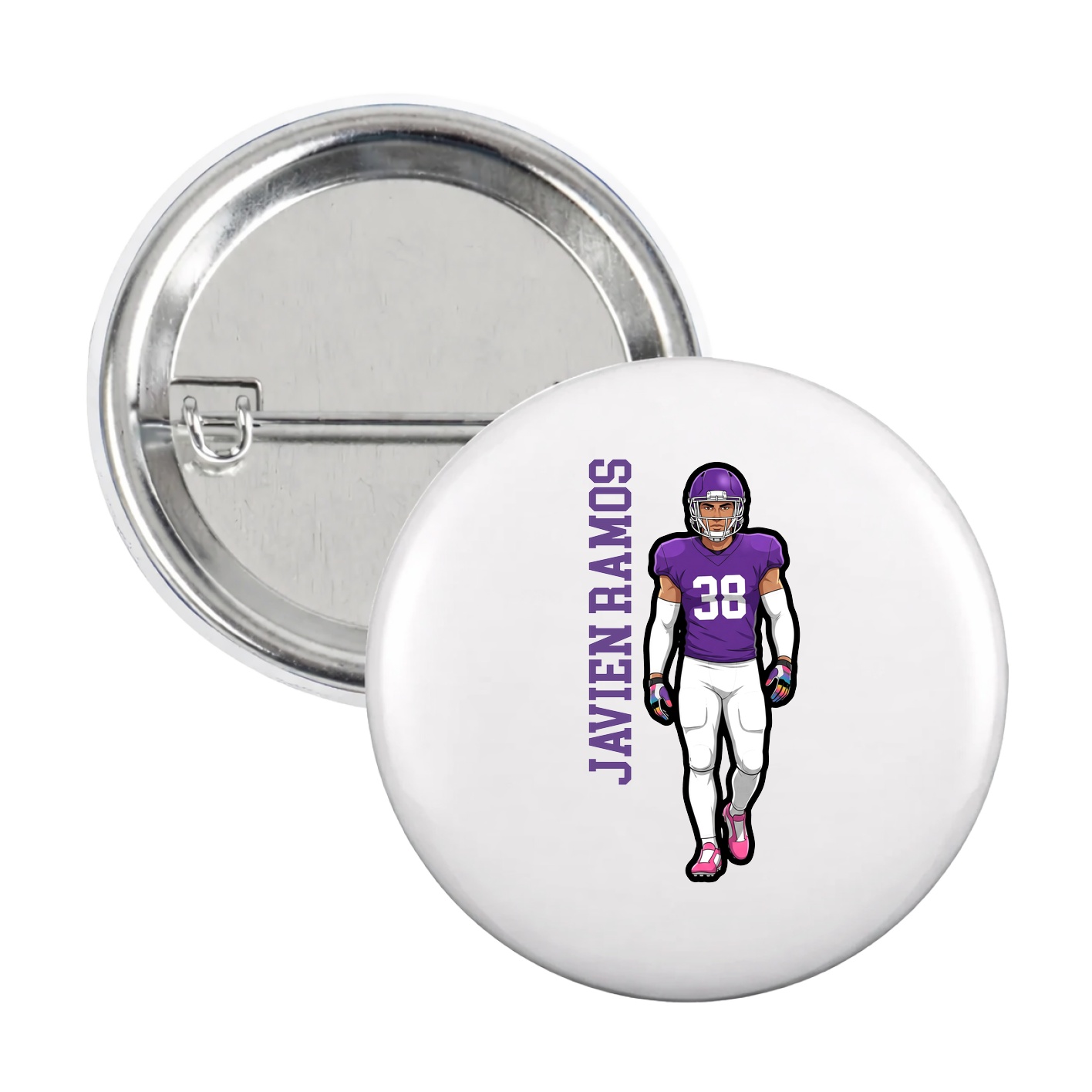 Game Day Button — Name Vertical in White