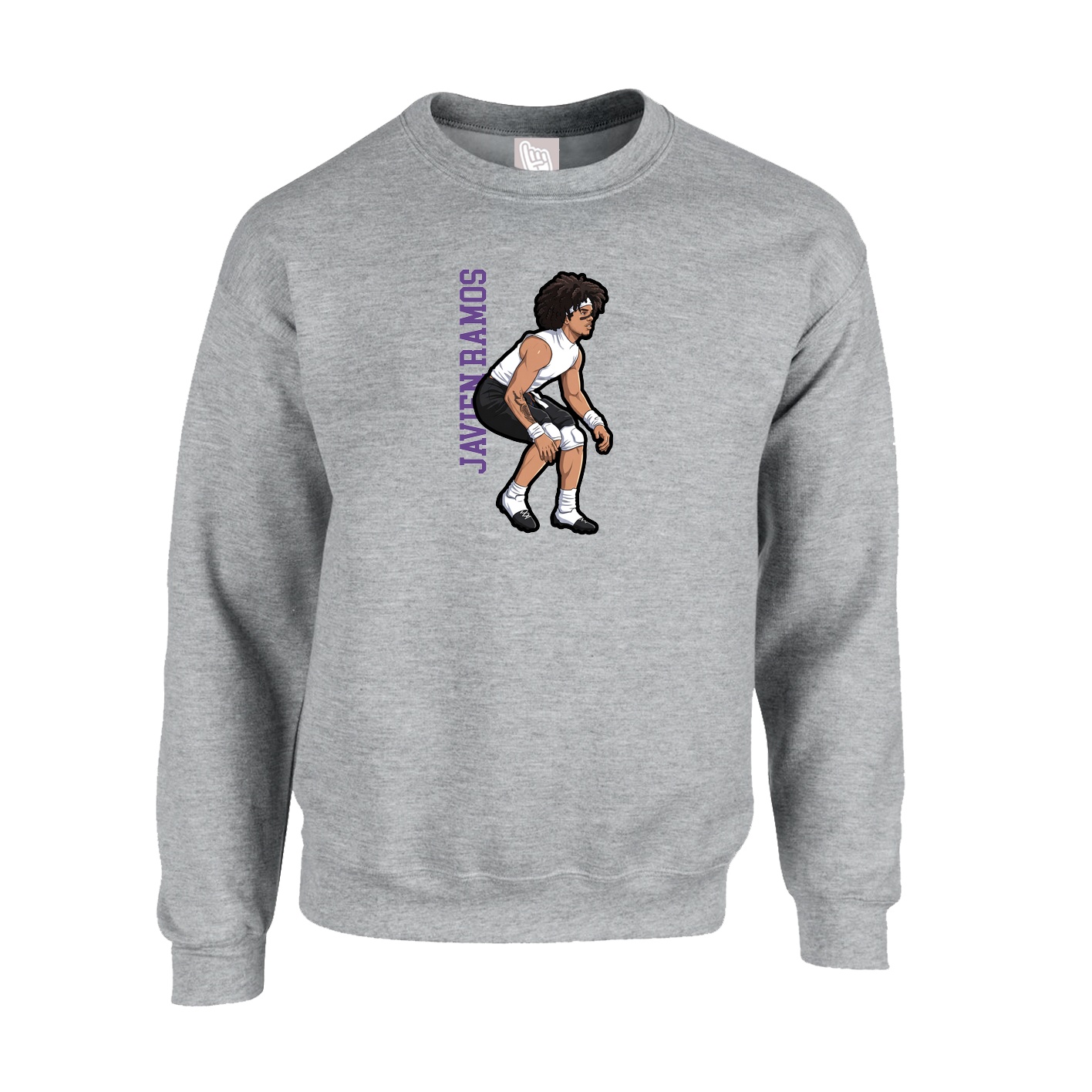 Fleece Crew — Name Vertical in Grey