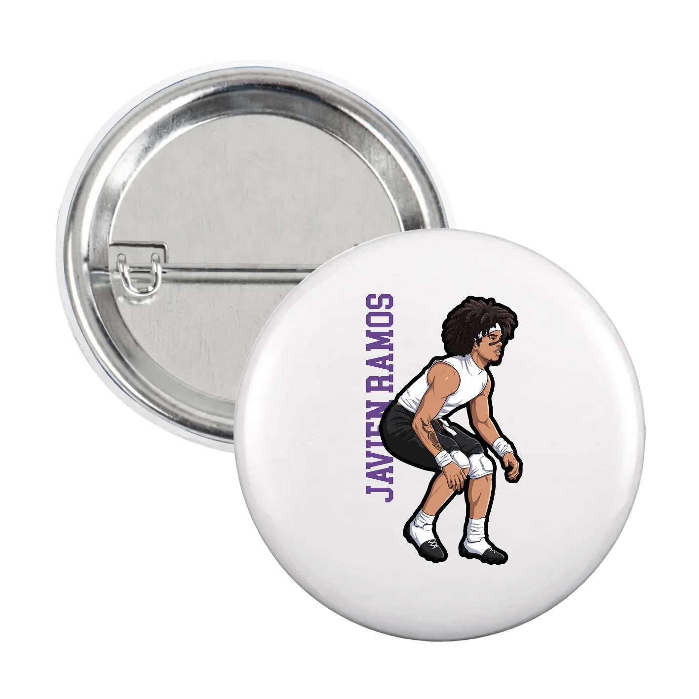 Game Day Button — Name Vertical in White