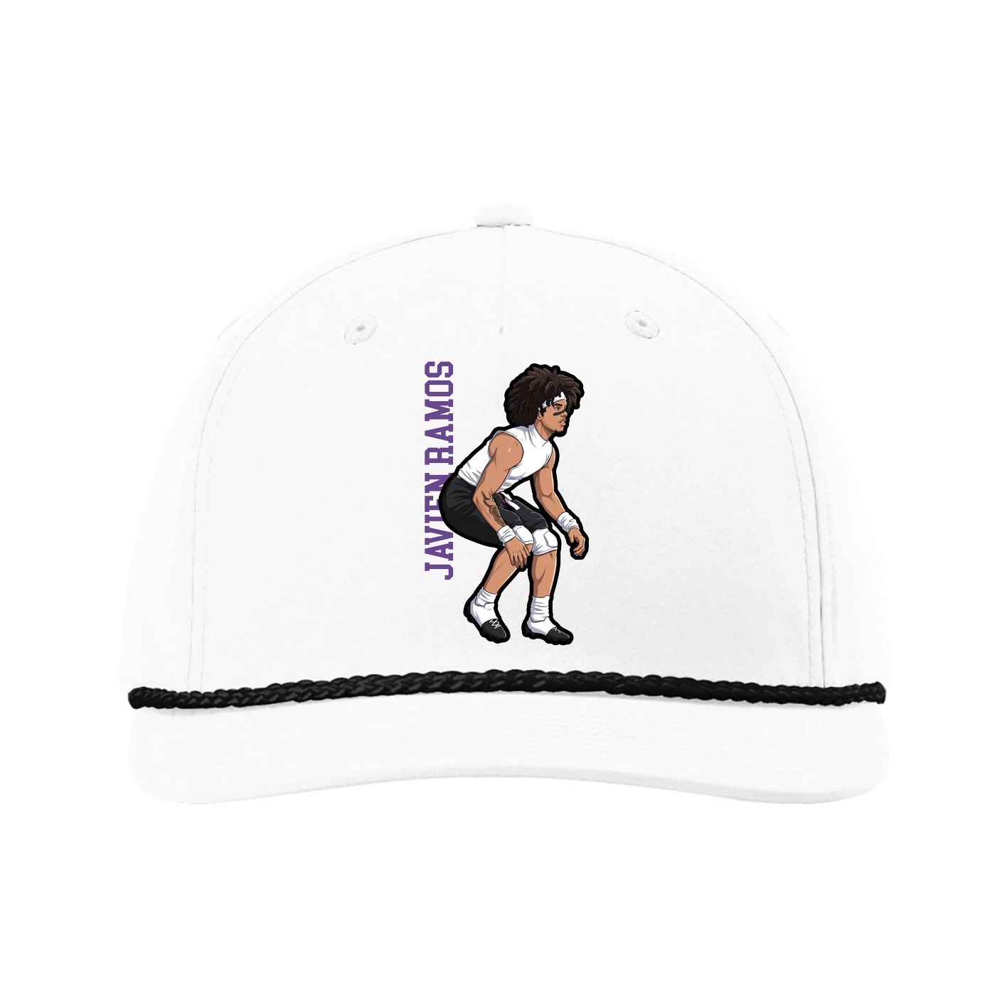 Five-Panel Classic Rope Cap — Name Vertical in White