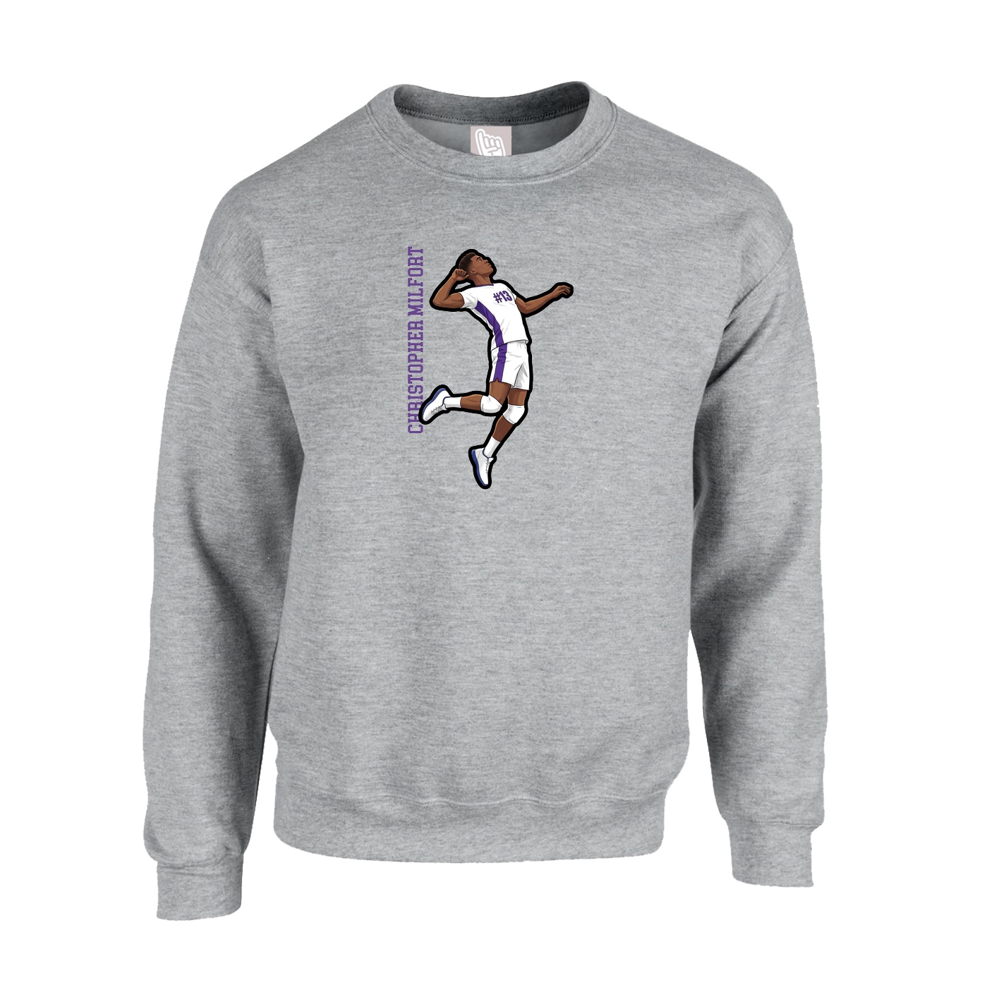 Fleece Crew — Name Vertical in Grey