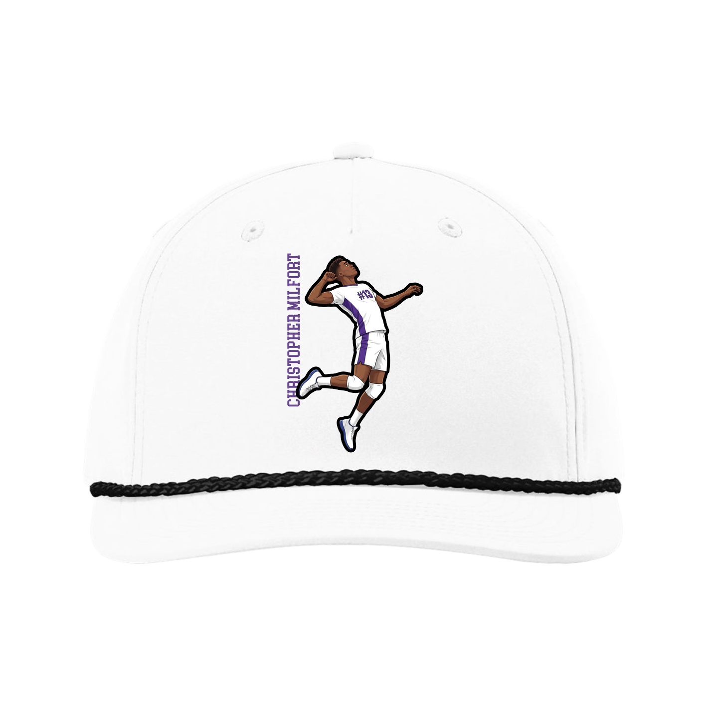 Five-Panel Classic Rope Cap — Name Vertical in White