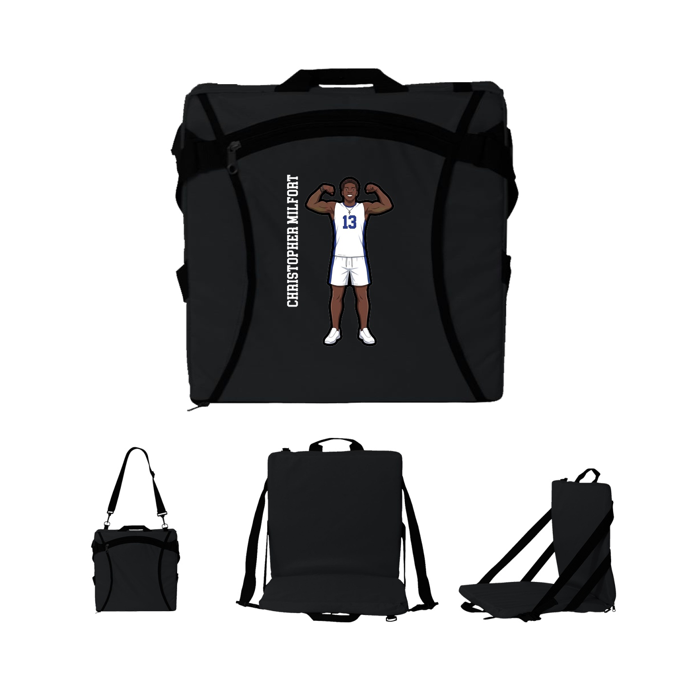 Folding Stadium Seat — Name Vertical in Black
