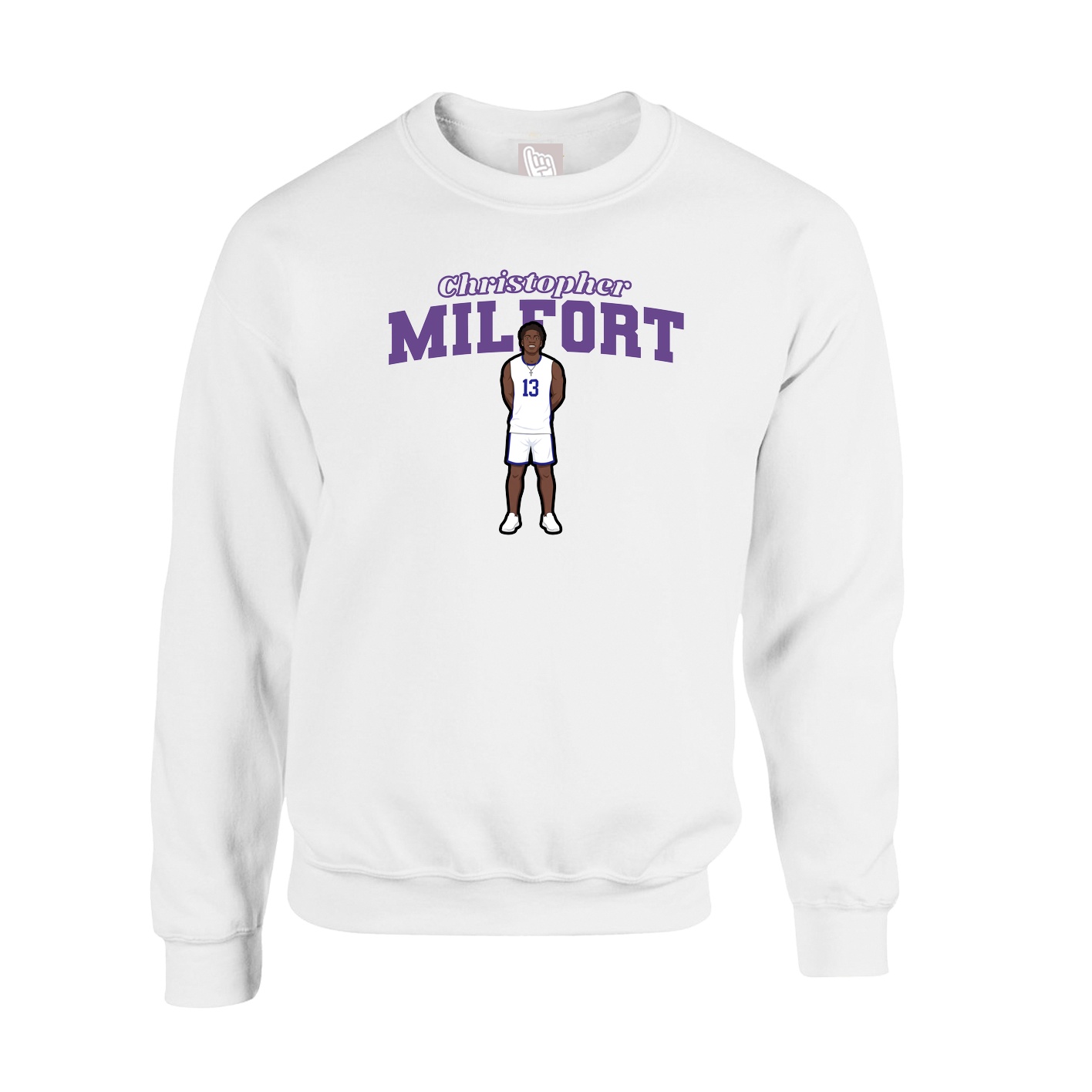 Fleece Crew — Name Arch in White