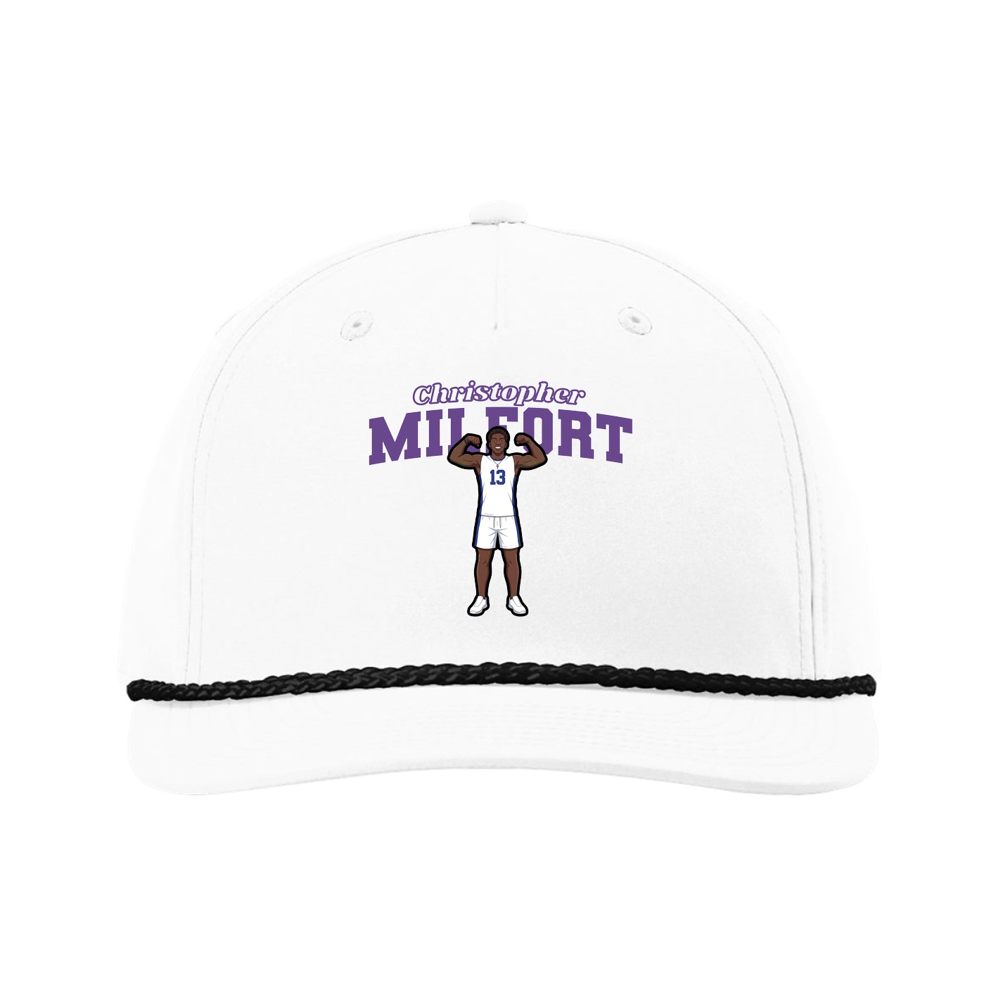 Five-Panel Classic Rope Cap — Name Arch in White