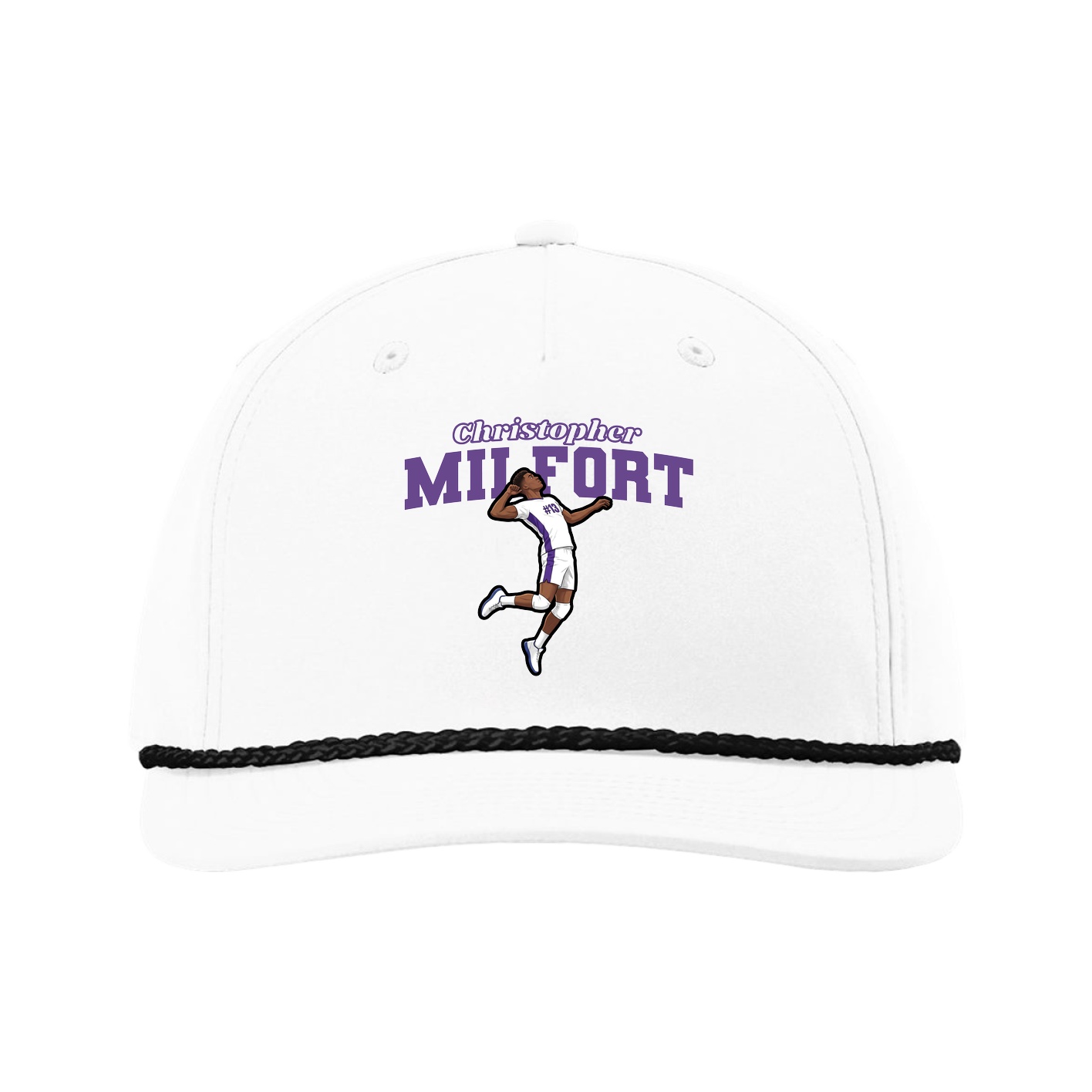 Five-Panel Classic Rope Cap — Name Arch in White