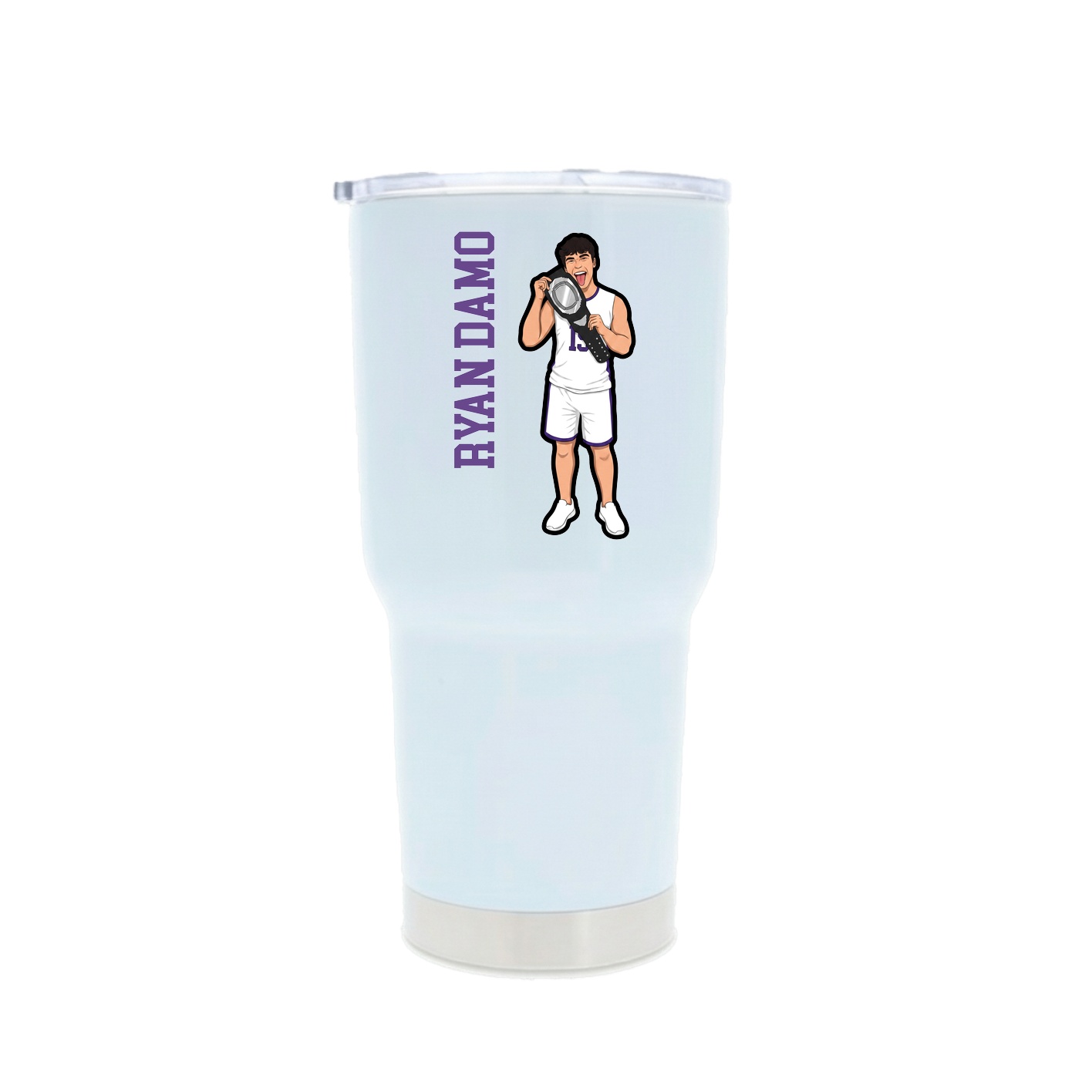 30oz Stainless Steel Tumbler — Name Vertical in White