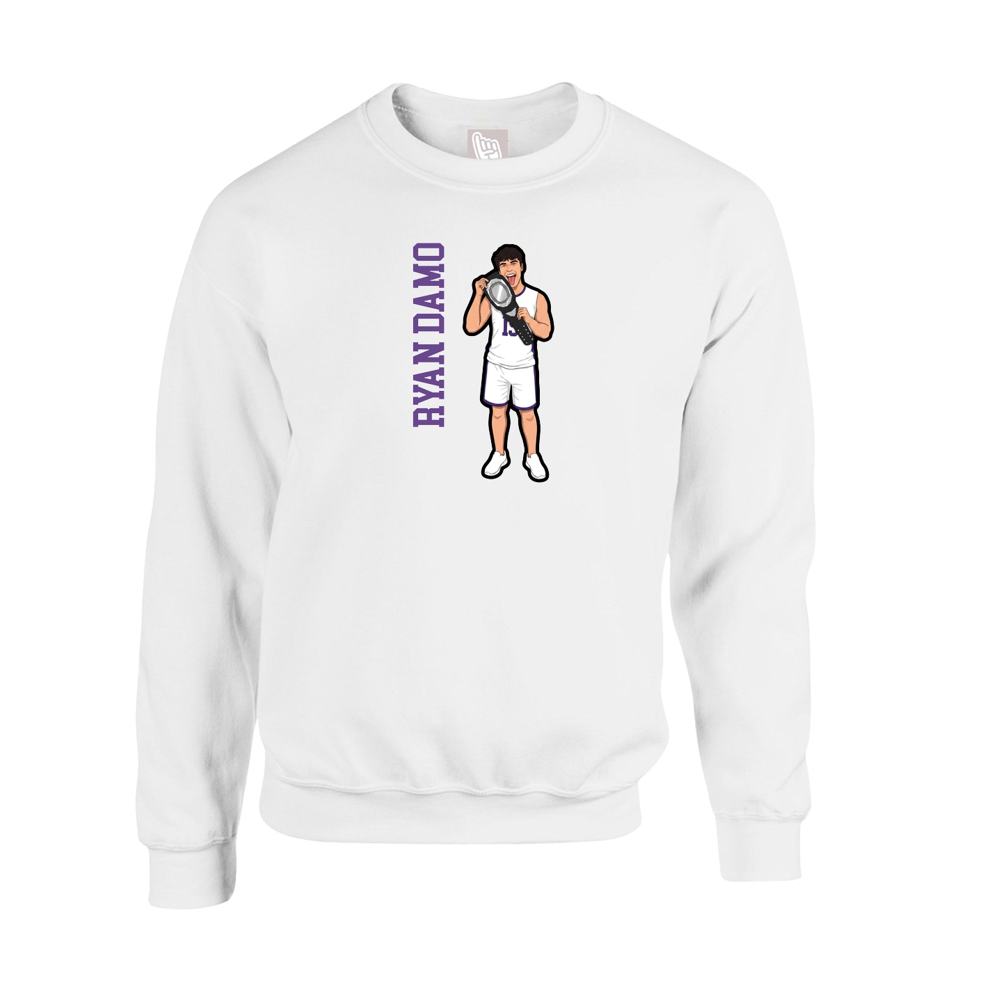 Fleece Crew — Name Vertical in White