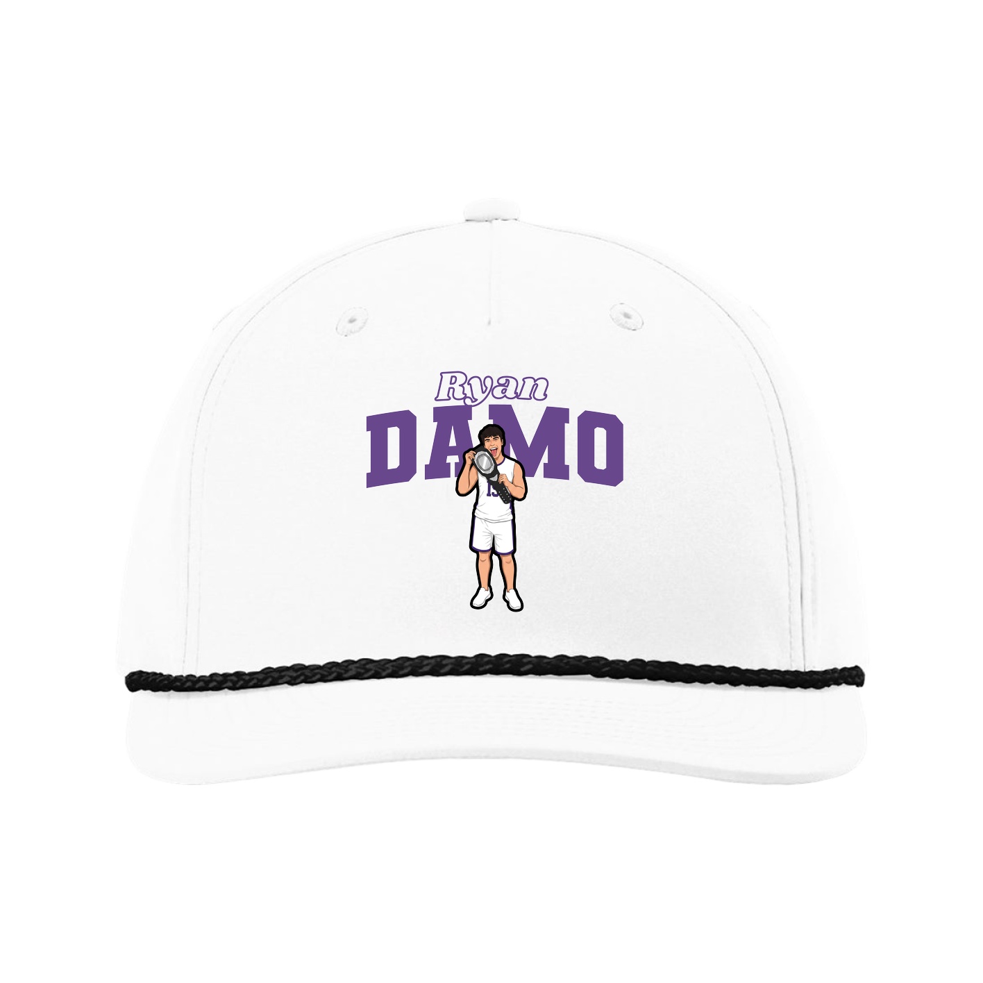 Five-Panel Classic Rope Cap — Name Arch in White