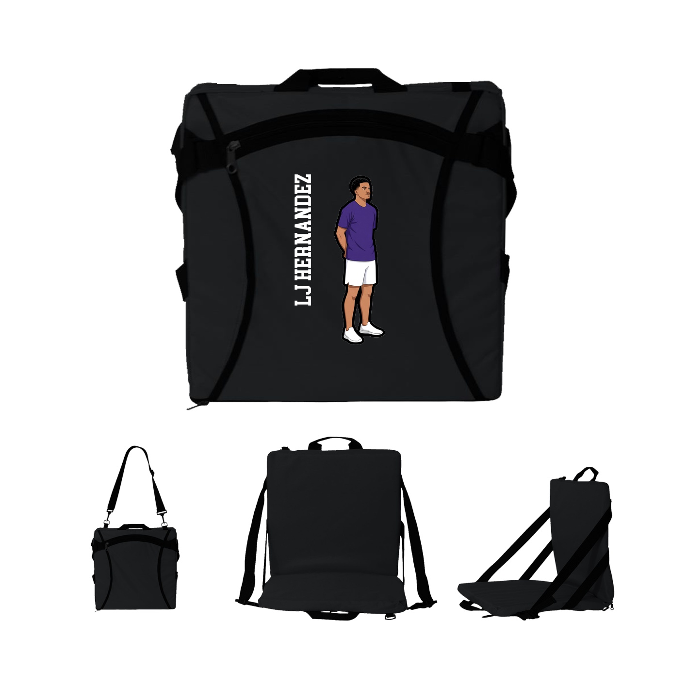 Folding Stadium Seat — Name Vertical in Black