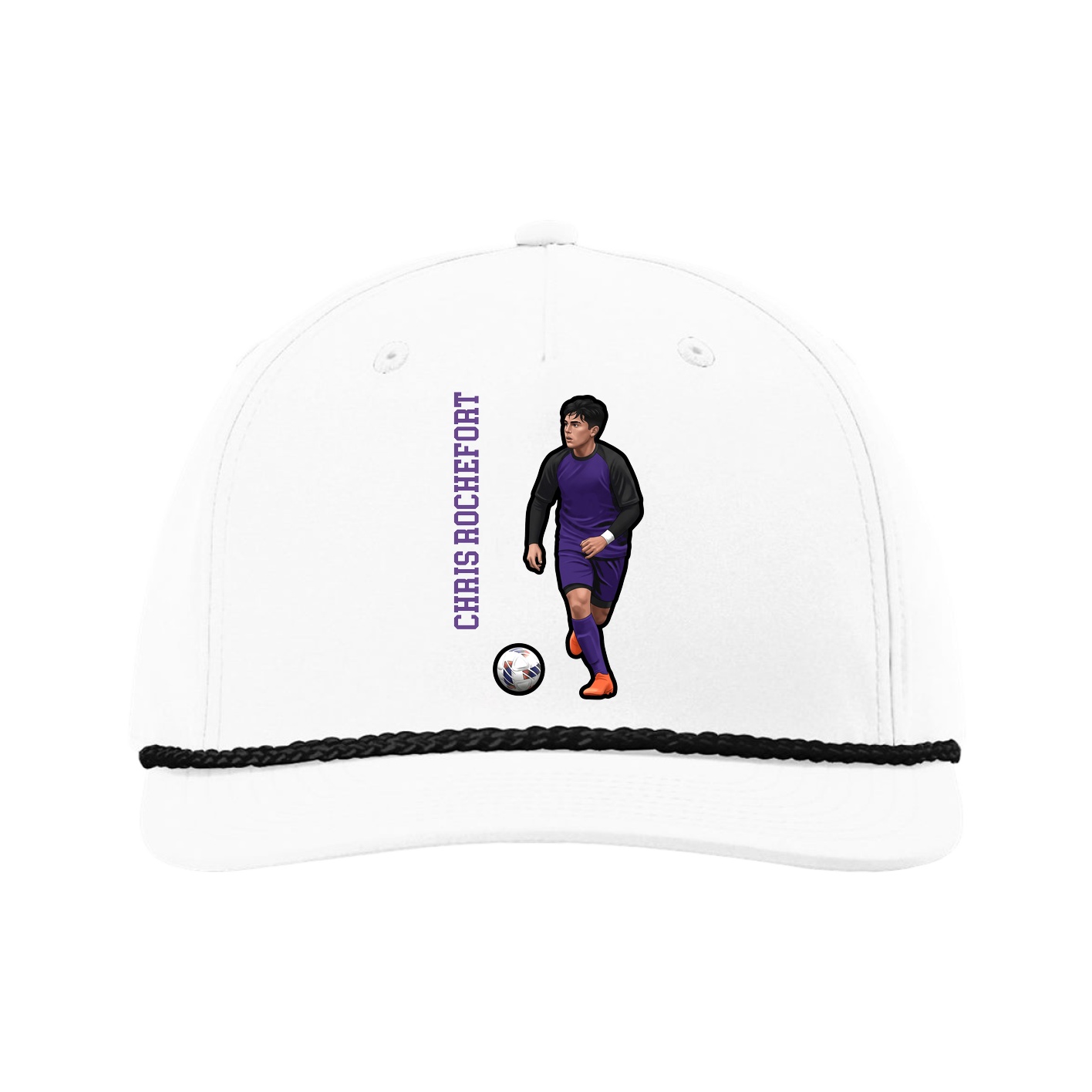 Five-Panel Classic Rope Cap — Name Vertical in White