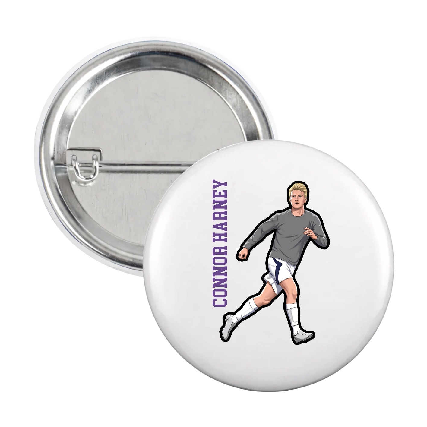 Game Day Button — Name Vertical in White