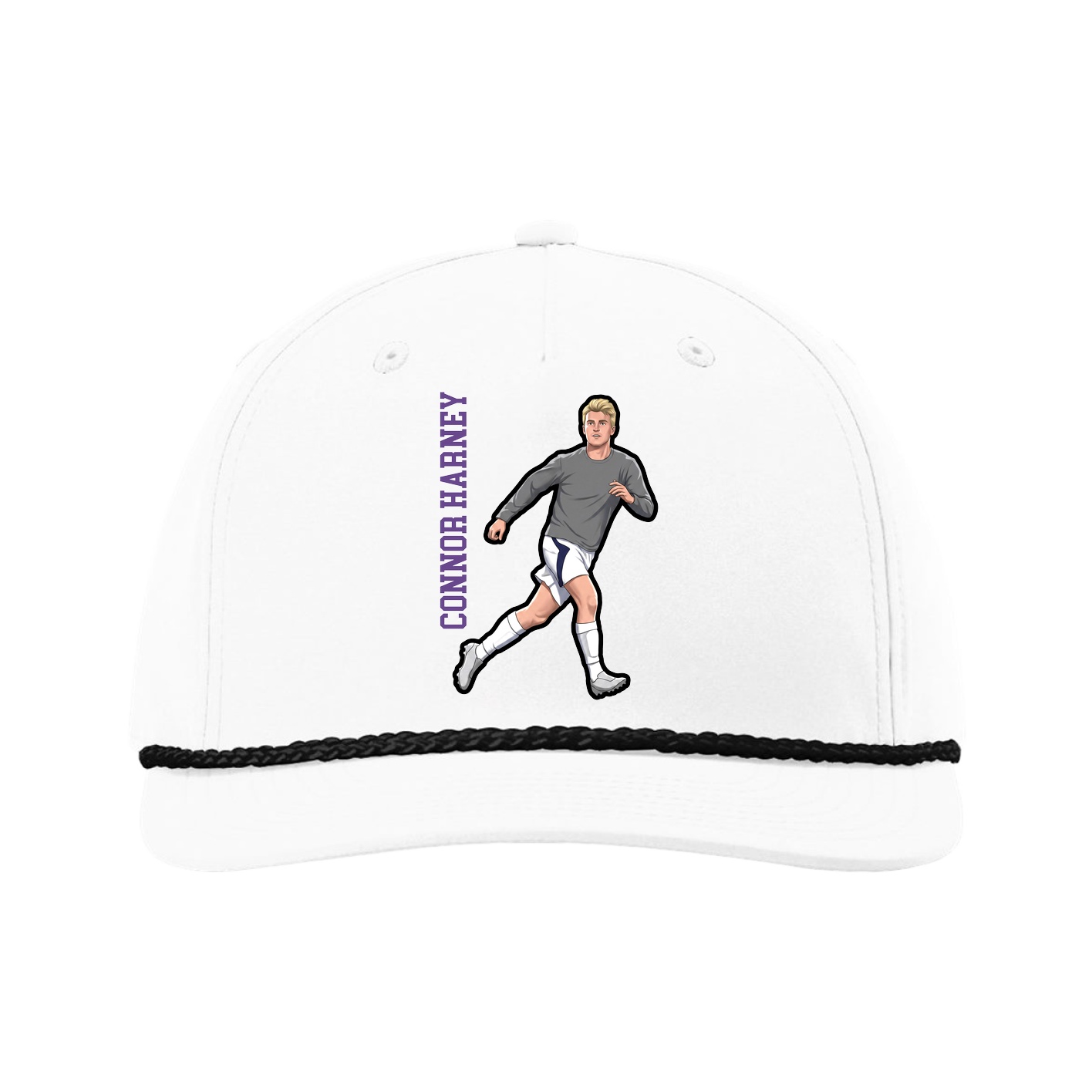Five-Panel Classic Rope Cap — Name Vertical in White