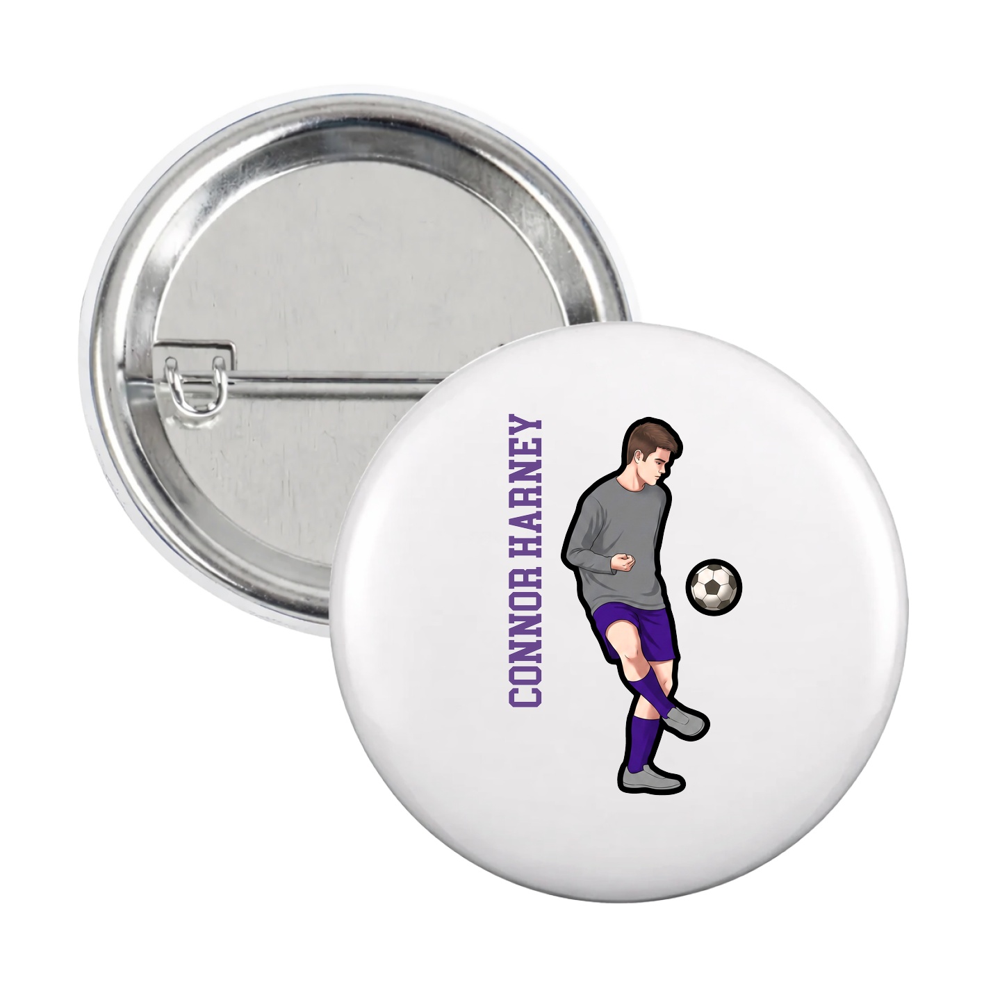 Game Day Button — Name Vertical in White