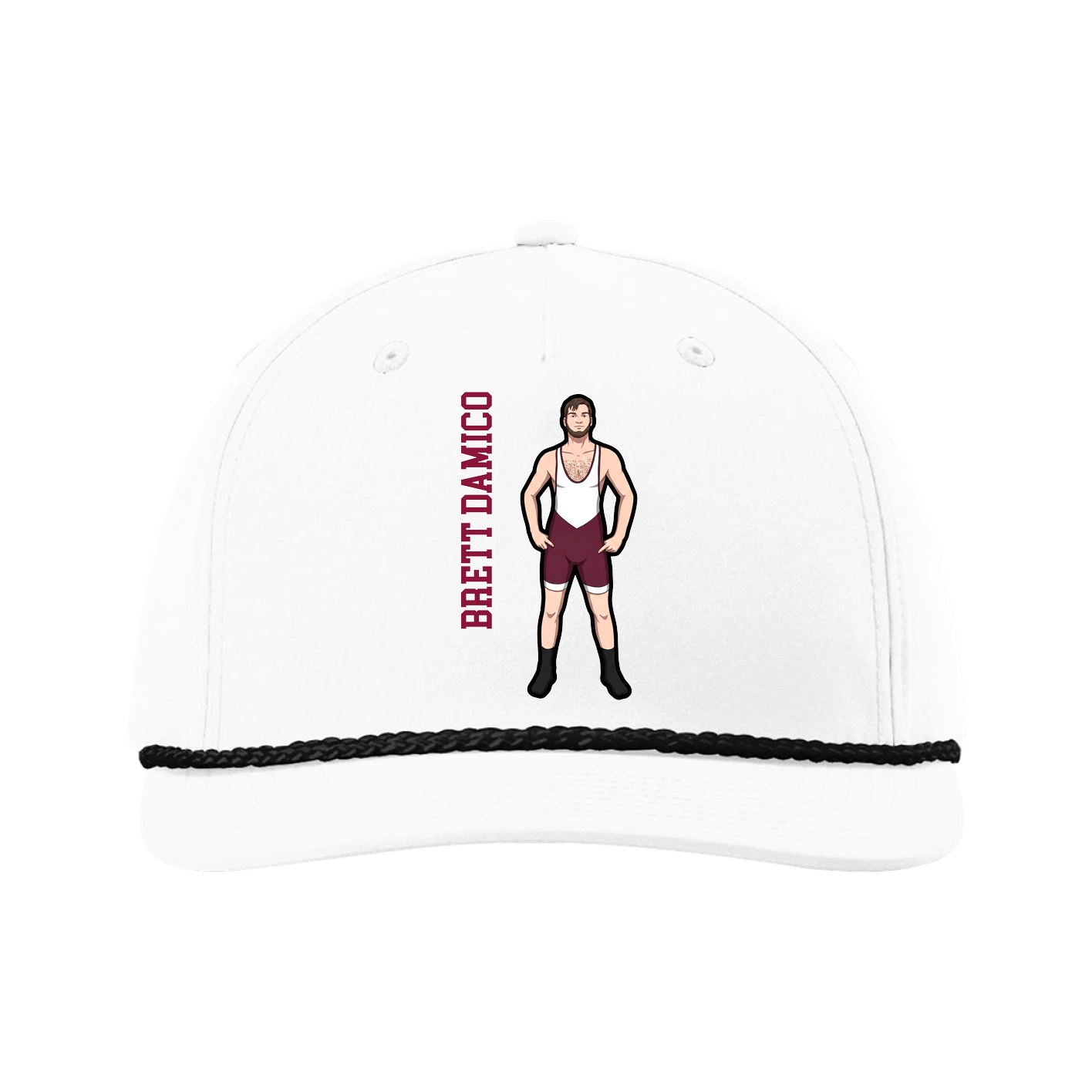 Five-Panel Classic Rope Cap — Name Vertical in White