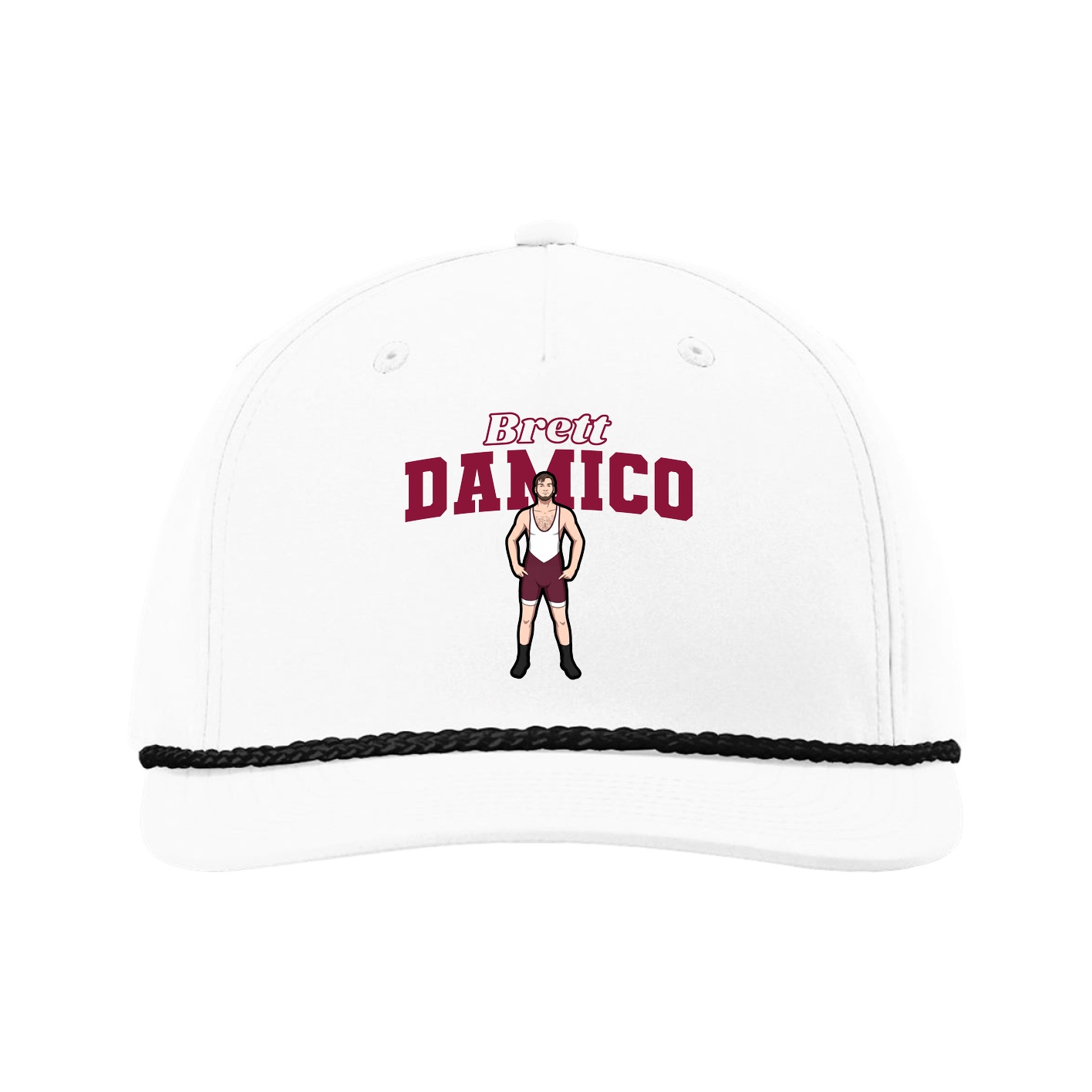 Five-Panel Classic Rope Cap — Name Arch in White
