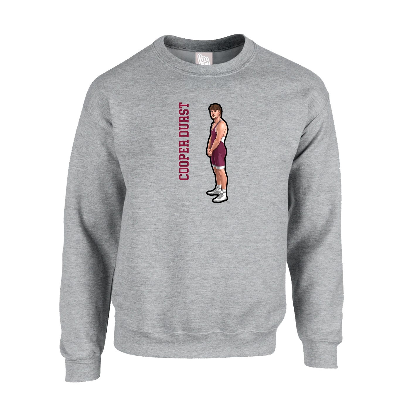 Fleece Crew — Name Vertical in Grey