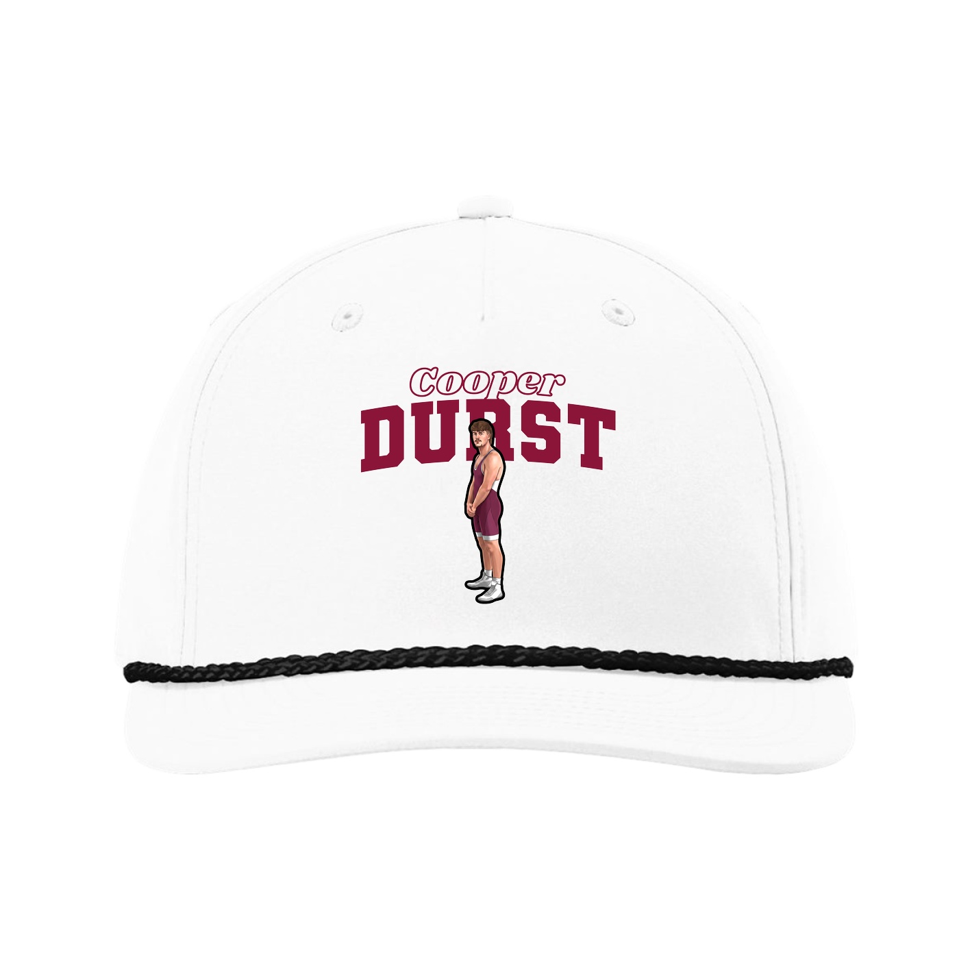 Five-Panel Classic Rope Cap — Name Arch in White
