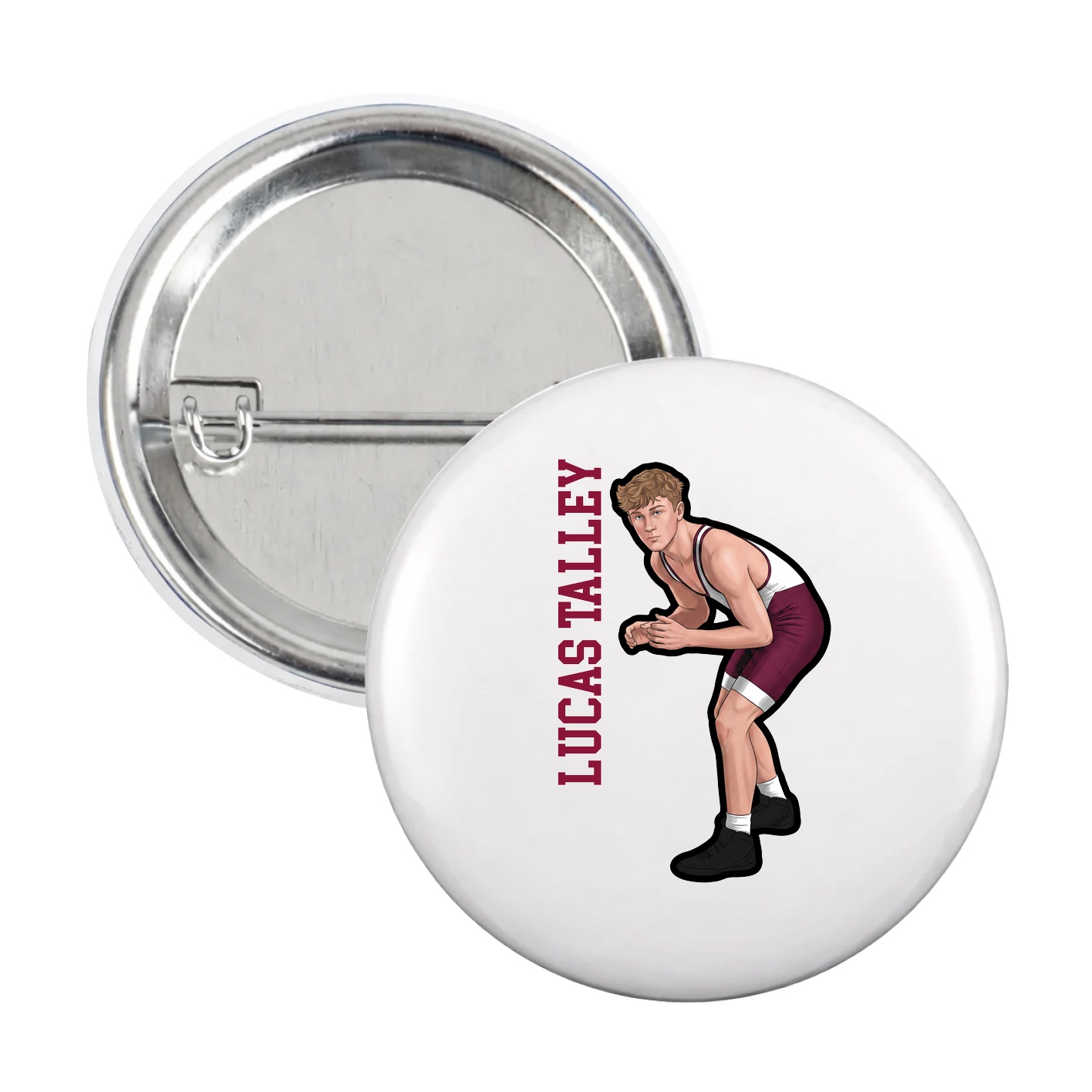 Game Day Button — Name Vertical in White