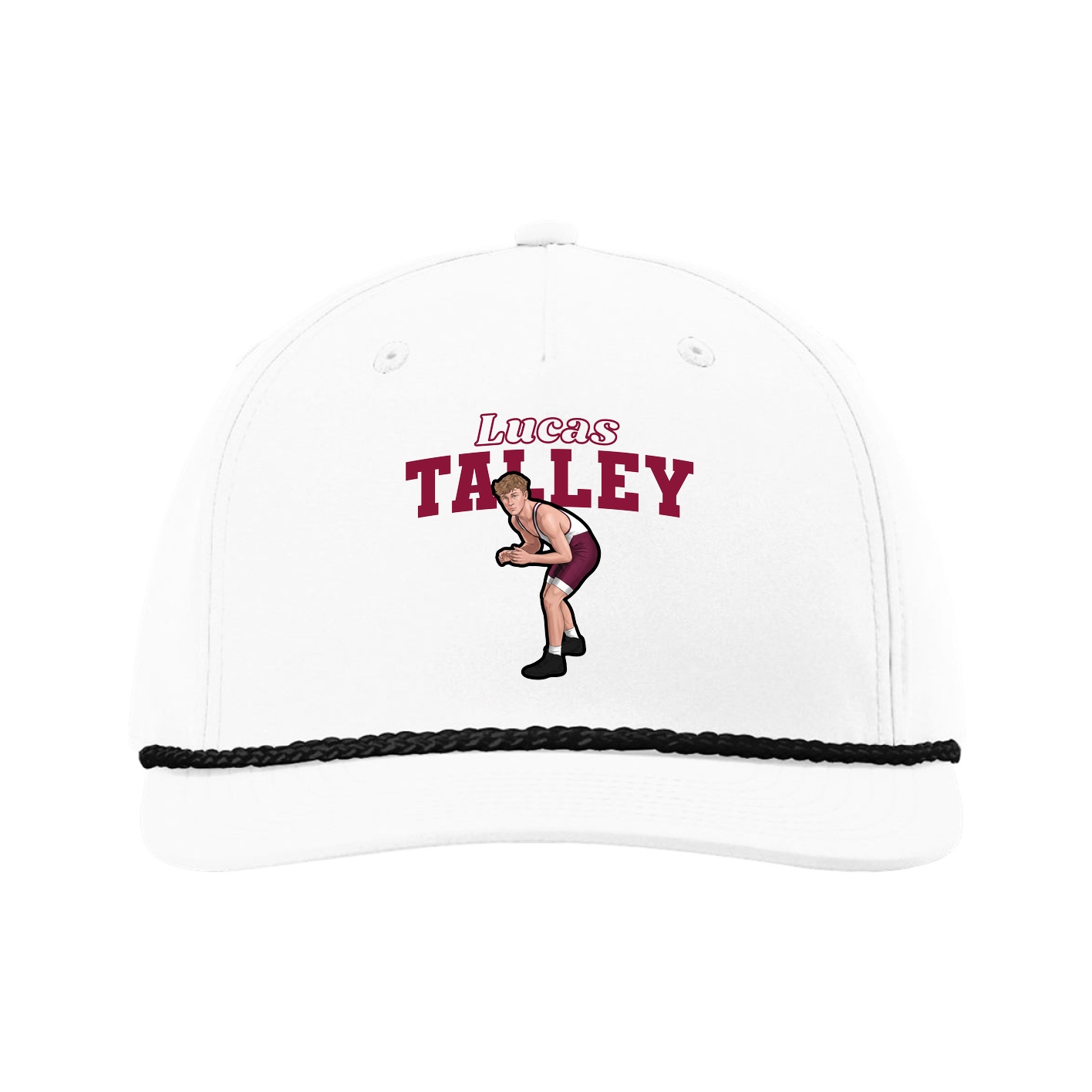 Five-Panel Classic Rope Cap — Name Arch in White