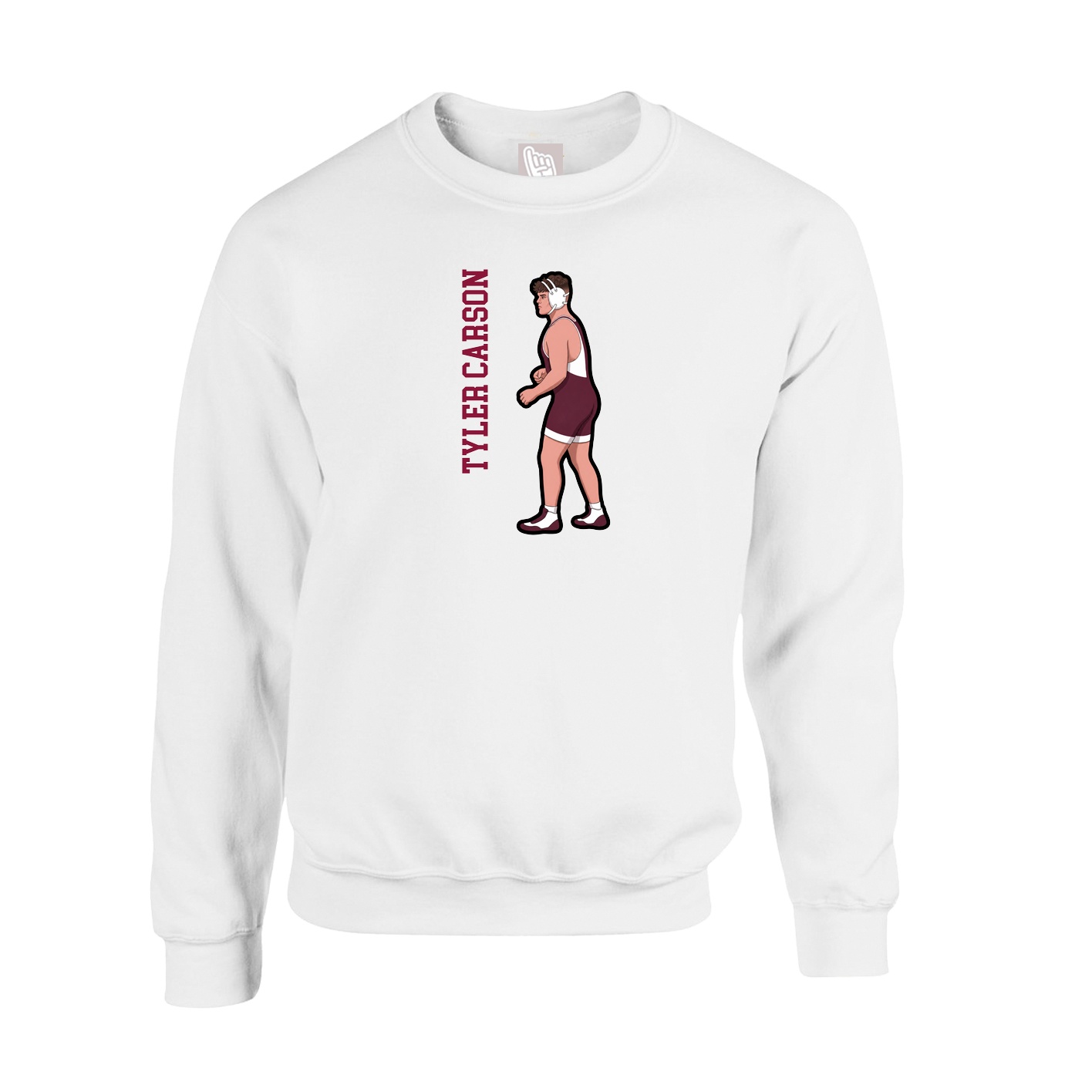 Fleece Crew — Name Vertical in White