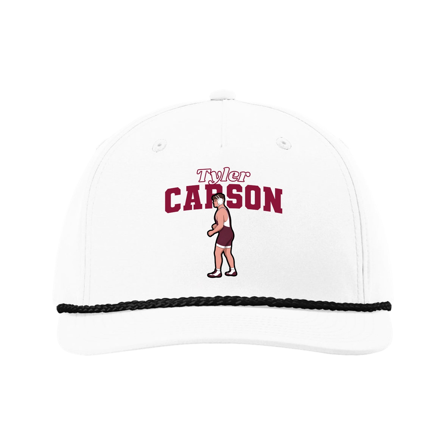 Five-Panel Classic Rope Cap — Name Arch in White