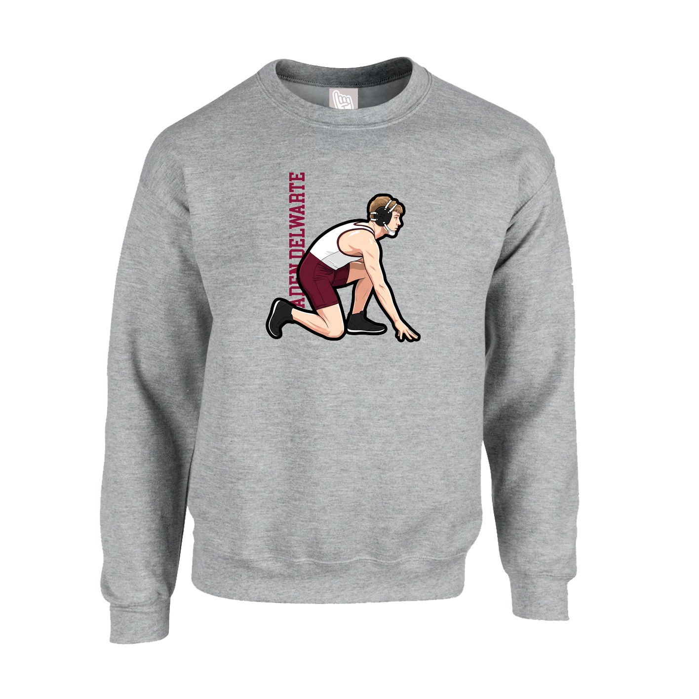 Fleece Crew — Name Vertical in Grey