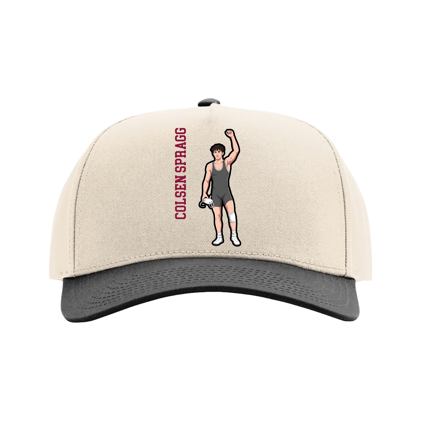Full Fabric Five-Panel Champ Cap — Name Vertical in Cream/Black