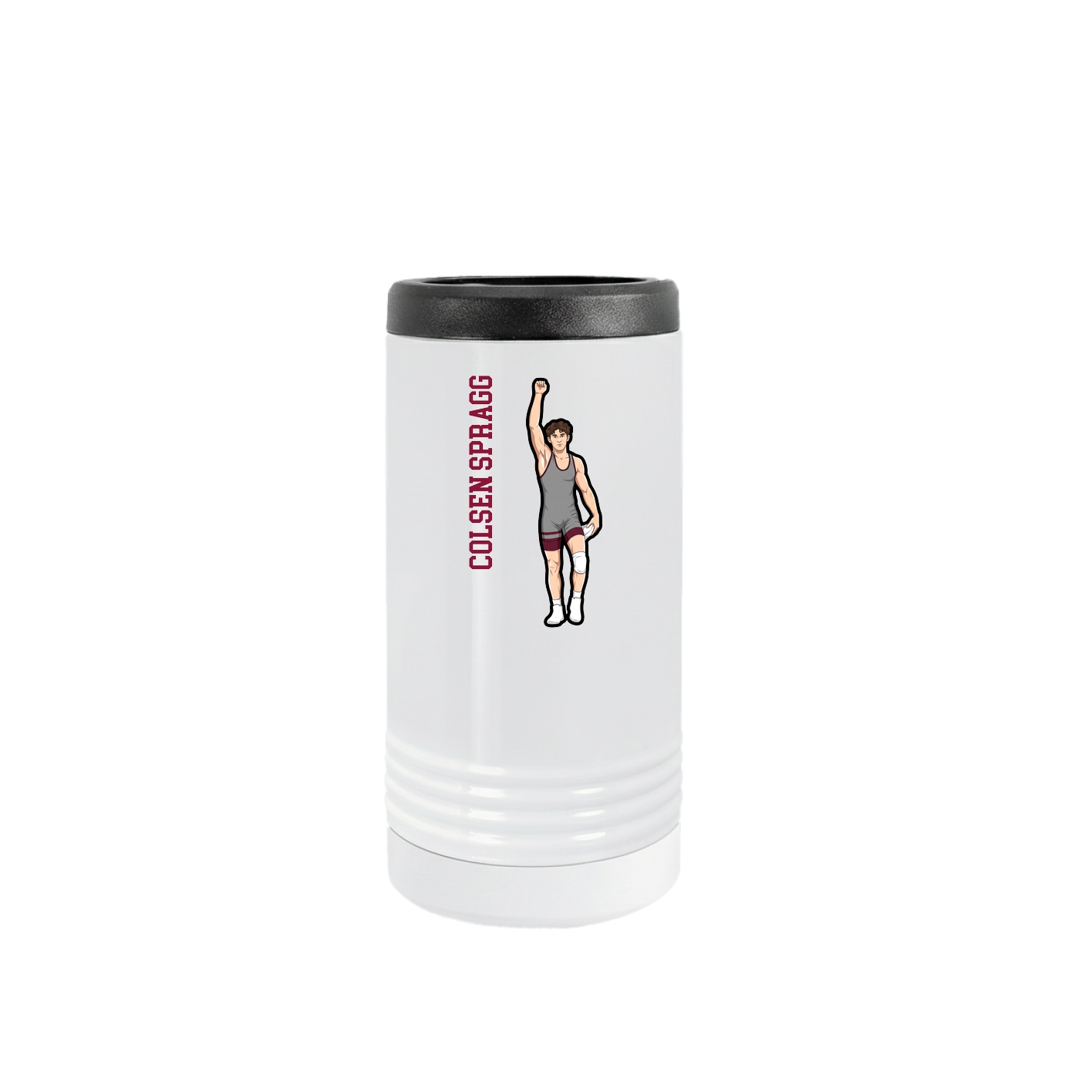 Slim Beverage Holder — Name Vertical in White