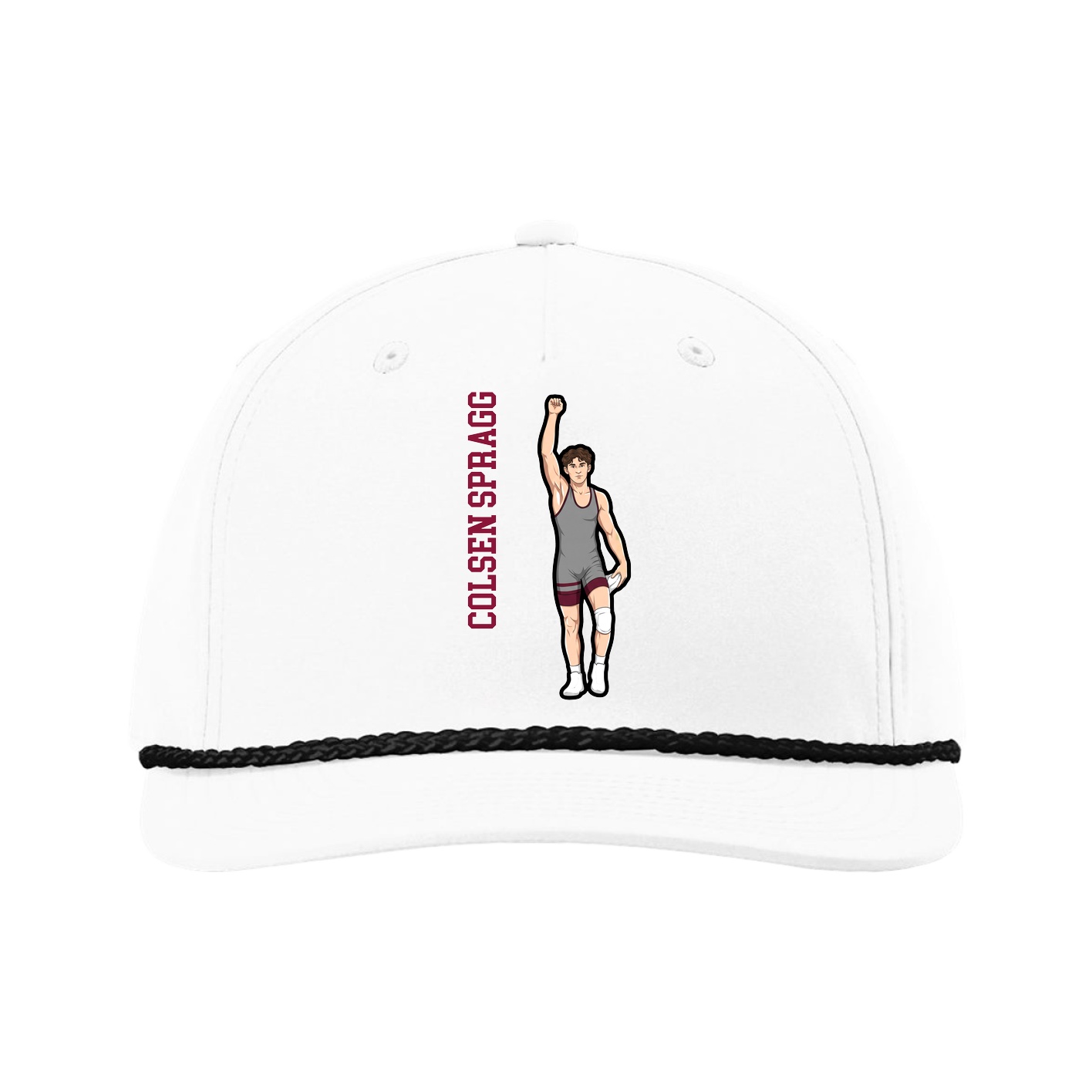 Five-Panel Classic Rope Cap — Name Vertical in White