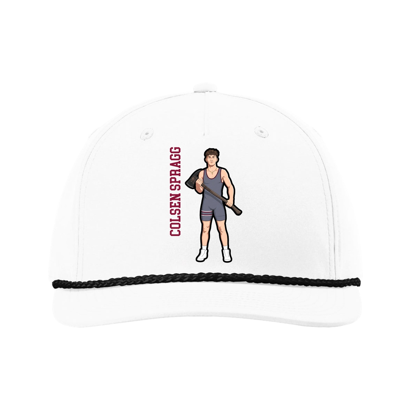 Five-Panel Classic Rope Cap — Name Vertical in White