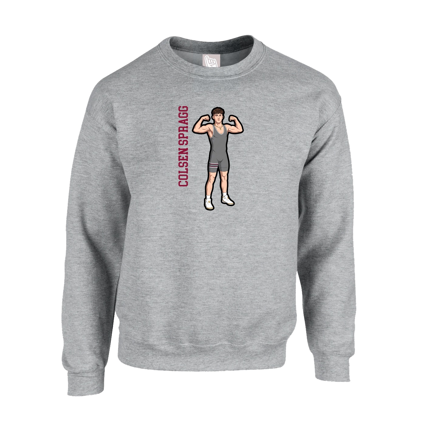 Fleece Crew — Name Vertical in Grey