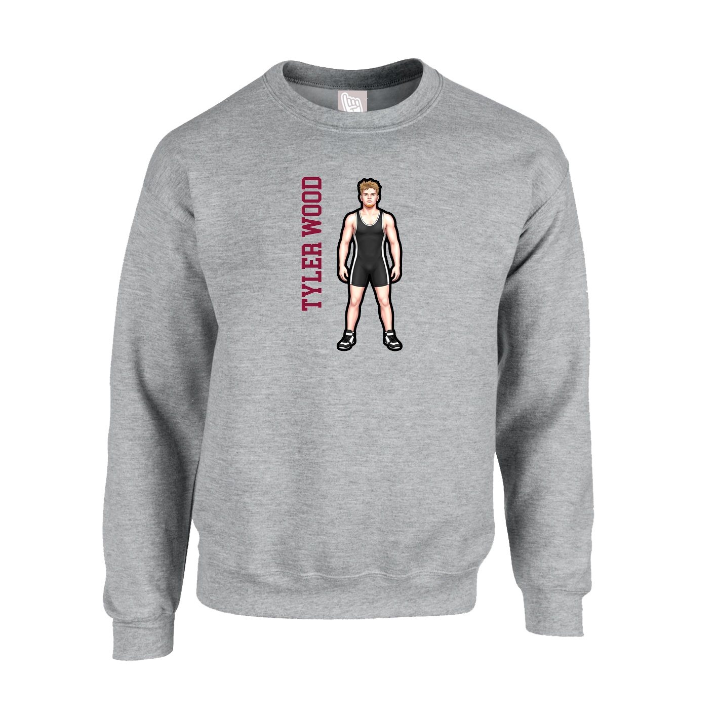 Fleece Crew — Name Vertical in Grey