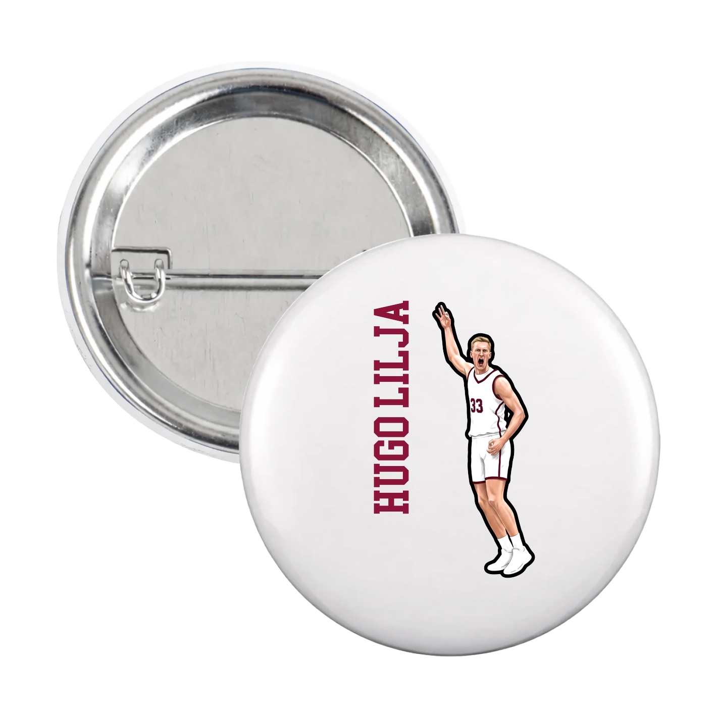 Game Day Button — Name Vertical in White