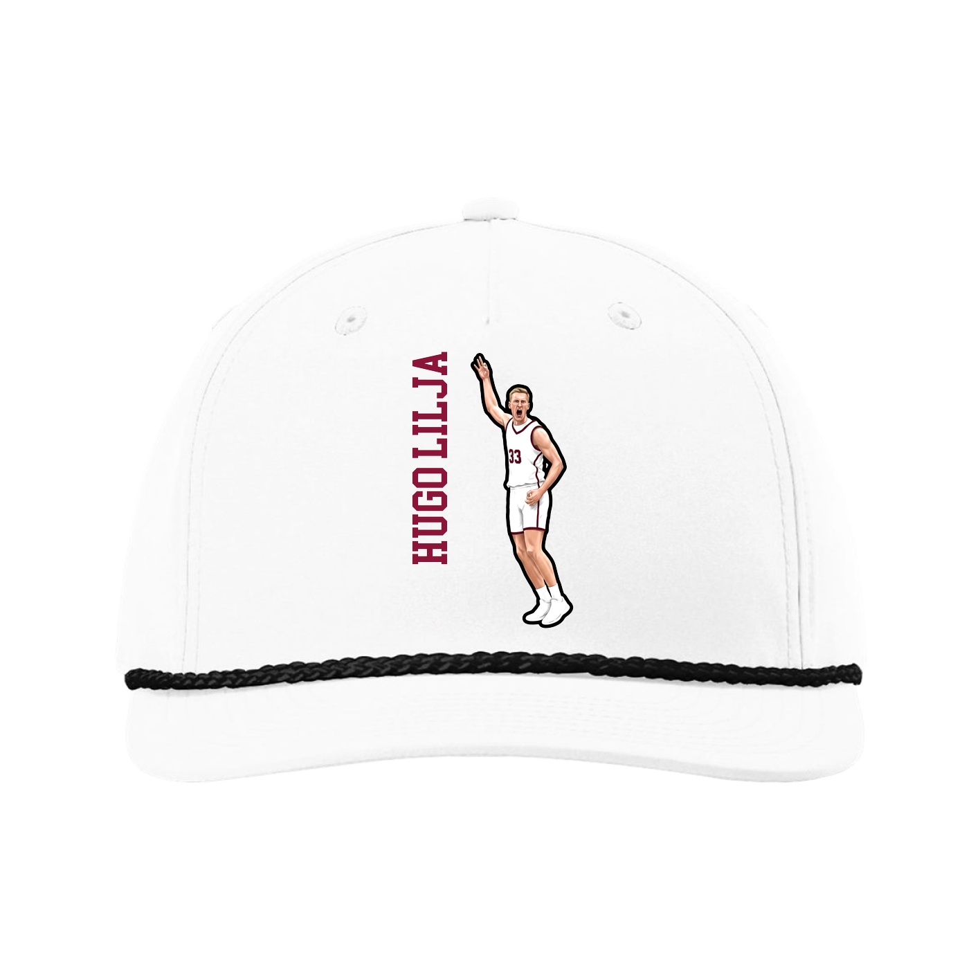 Five-Panel Classic Rope Cap — Name Vertical in White